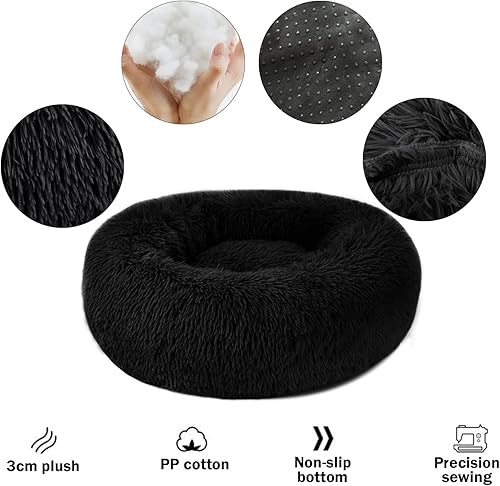 Miniatura 2 de Nepfaivy Cama calmante para perros y gatos  Cama redonda para perros pequeños en forma de dona, cama mullida para cachorros de lujo de 23.6