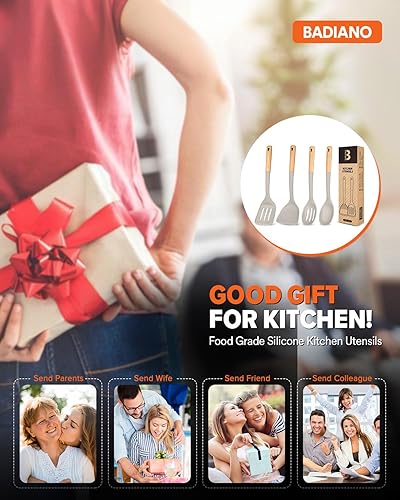 Miniatura 7 de Juego de utensilios de cocina de silicona, perfectamente en ángulo para freír, mezclar, servir, escurrir, girar y agitar, silicona mate sin BPA,