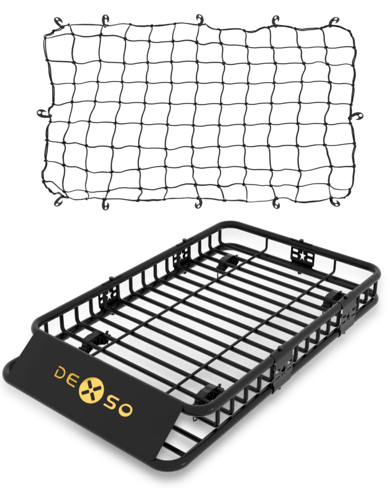 DEXSO Universal Roof Rack Basket with Cargo Net, 64" x 39" Rooftop Cargo Carrier Basket, 200 Lbs Capacity Car Cargo Rack, Heavy Duty Luggage Rack for SUVs, Trucks, Vehicles