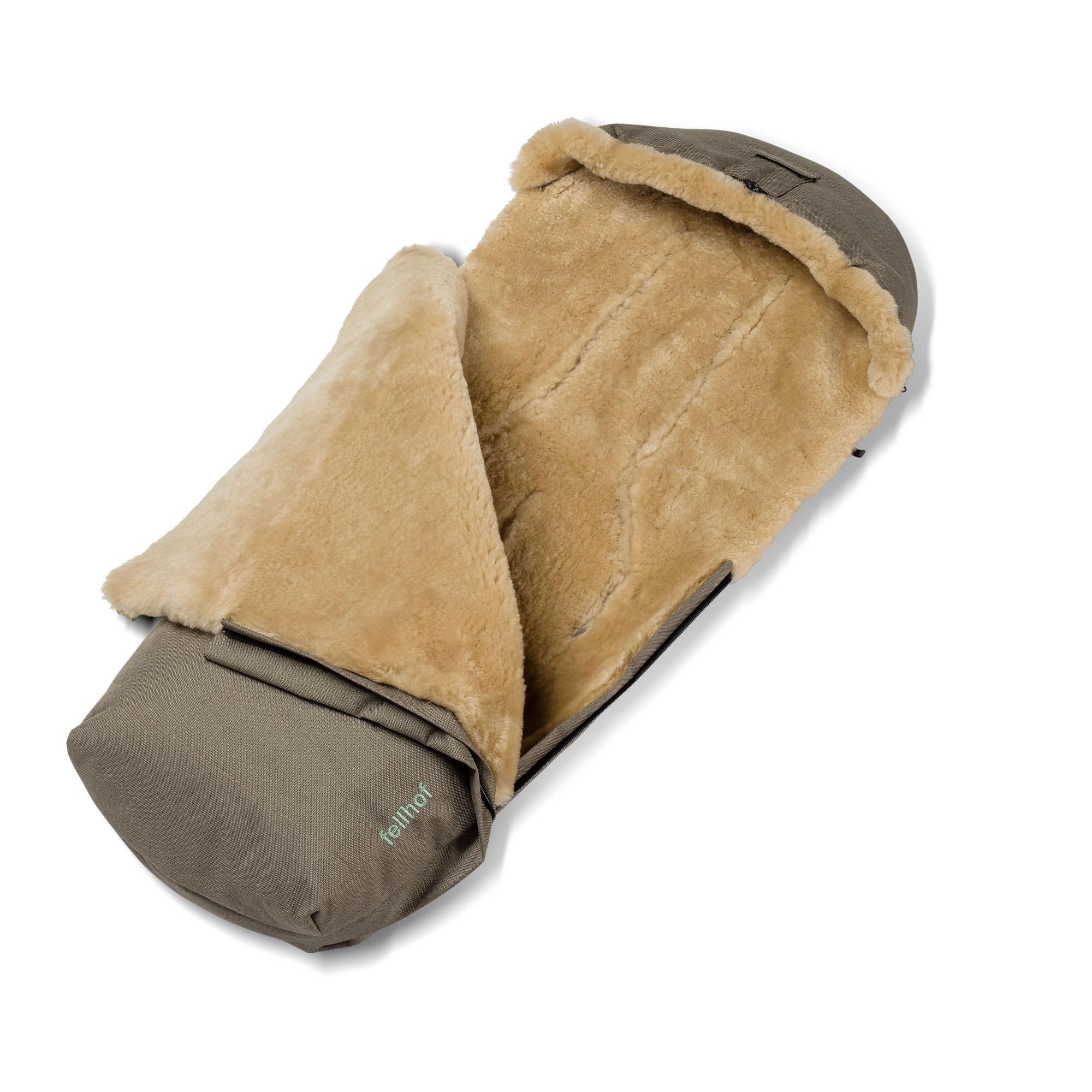 Fellhof Alpakafell Fußsack Montana | 45x98 cm | Für Kinderwagen und Buggy | Warm, Winter- und wetterfest | Für Sensible Haut | Gurtschlitze, Kapuze abnehmbar, Reflektorstreifen, rutschfest