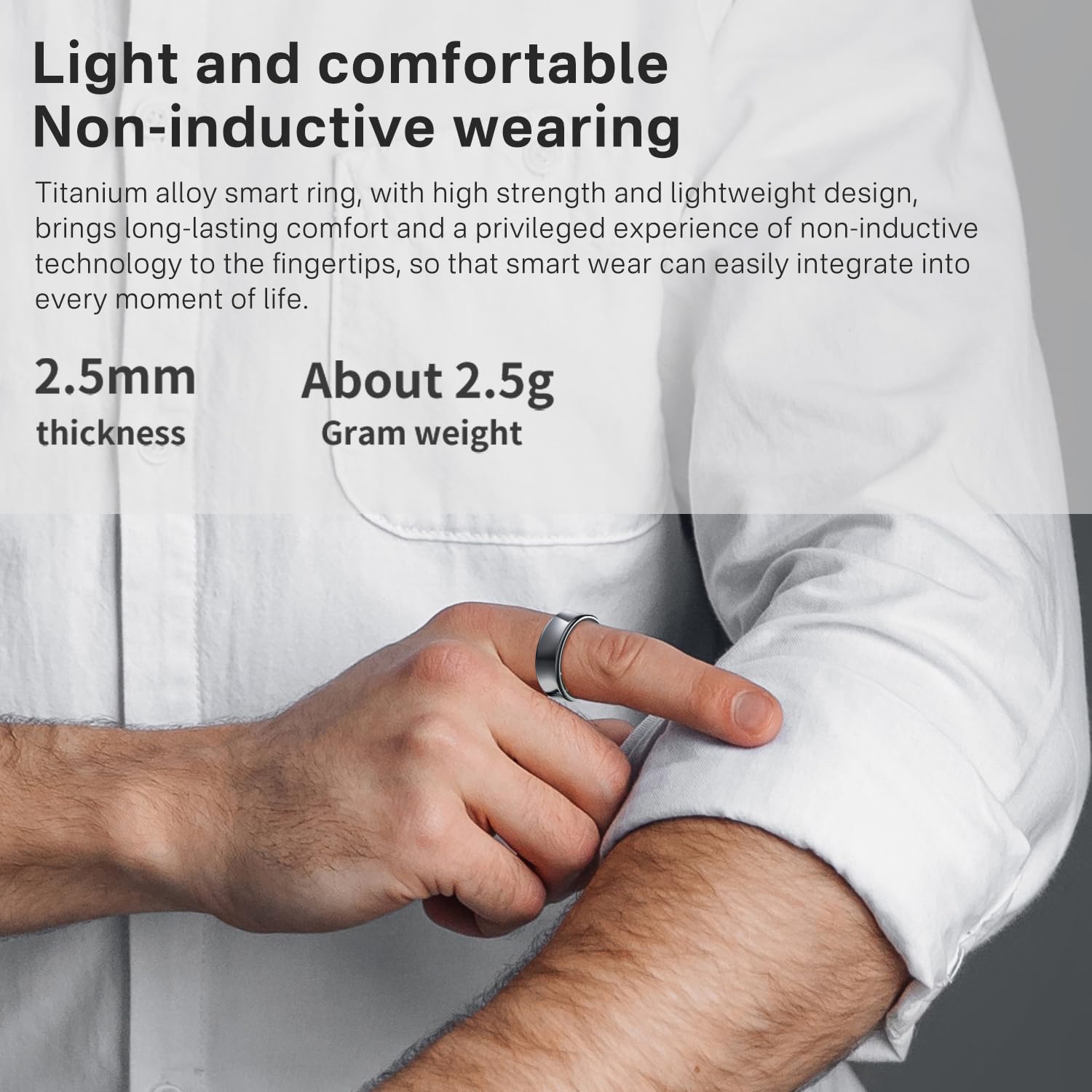 Anillo inteligente para hombres y mujeres, resistente al agua hasta 5 ATM, rastreador de salud y fitness, monitor de frecuencia cardíaca, cepillo de gestos de mano, anillos inteligentes de