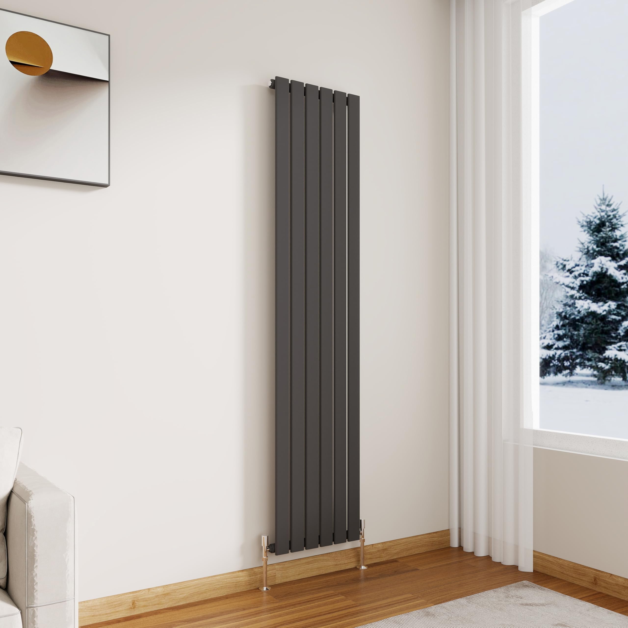 Modern Vertical Flat Panel Radiator,1800x408mm Anthracite Single Stylish Panel Central Heating Heater, Perfect Efficient Hall Radiator, Traditional Wall Mounted Rads, Design Grey Radiator