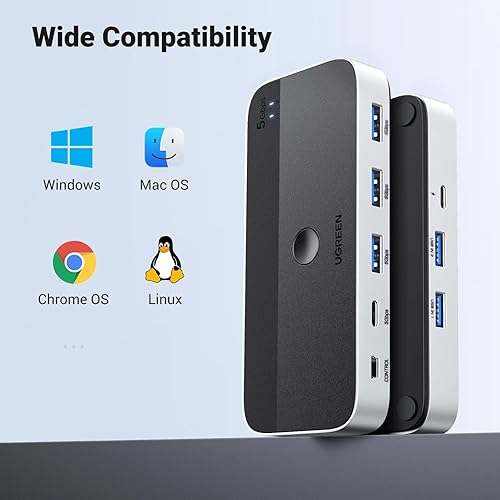 Miniatura 7 de UGREEN Conmutador USB 3.0 2 computadoras que comparten dispositivos USB C y A, conmutador USB de 4 puertos para compartir teclado y mouse,