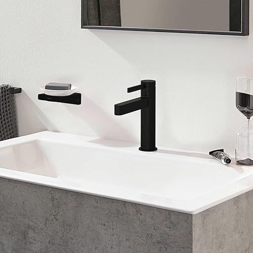 Miniatura 2 de hansgrohe Finoris 76020671 - Grifo moderno para lavabo de baño de 1 manija y 1 orificio de 0 pulgadas de alto, color negro mate