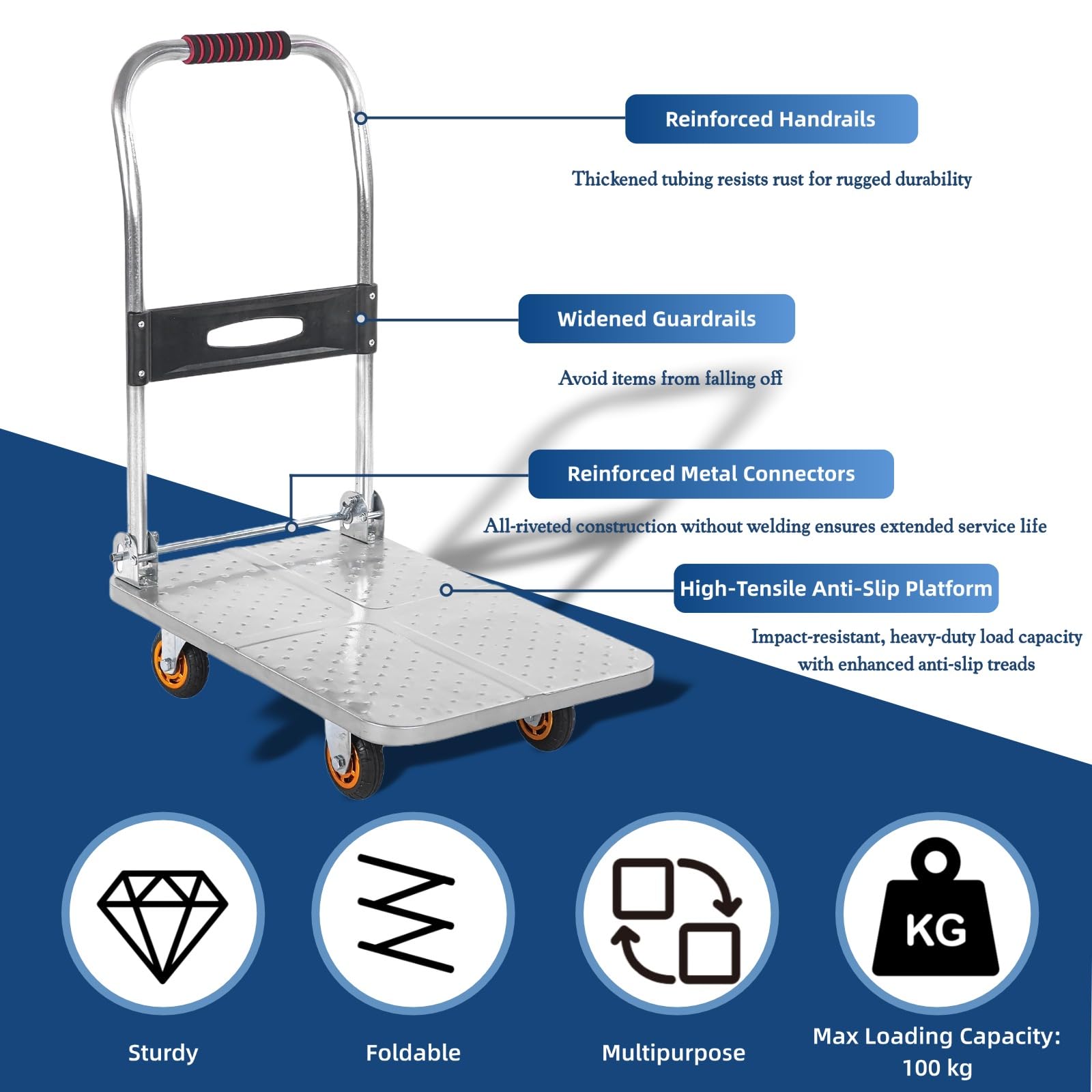150kg Carro De Mano Plegable Carro De Camping Carro Carro De Servicio Pesado Carro para Mover Artículos Pesados Carretilla De Saco para Oficina En Casa Supermercado Almacén Mudanza(Size:60x40cm)