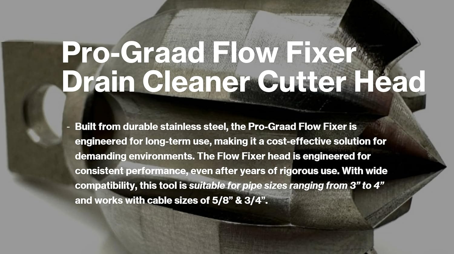 Flow Fixer 2-1/2" Drain Cleaner Plumbing Snake Cutter Head for 3" - 4" Pipes, Clears & Scrapes Pipe Inner Walls, Fits 5/8” & 3/4" Cables, for Commercial & Residential Use