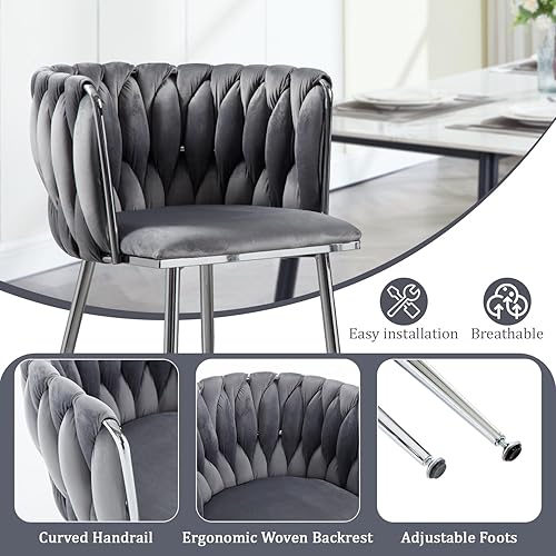 Miniatura 69 de Juego de 2 sillas de comedor de terciopelo, sillas tapizadas tejidas para sala de estar, sillas modernas de cocina y comedor, sillas decorativas de