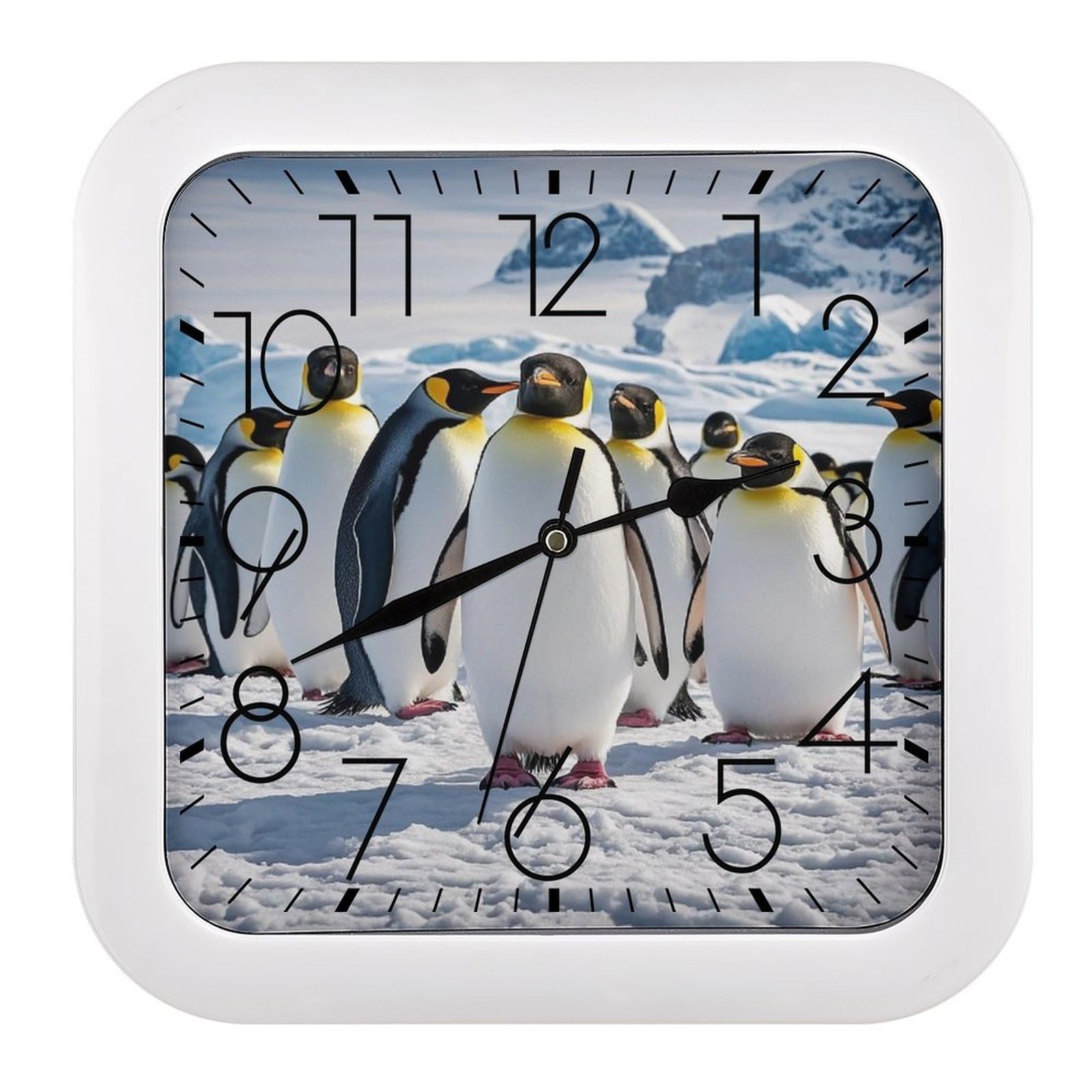 FekiLoot Cute Penguin Wall Clock Battery Operated Square Decorative Wall Clocks Silent Non Ticking Analog Clock Modern Retro Vintage Wall Clocks for Kitchen Living Room Office 10.2 Inch