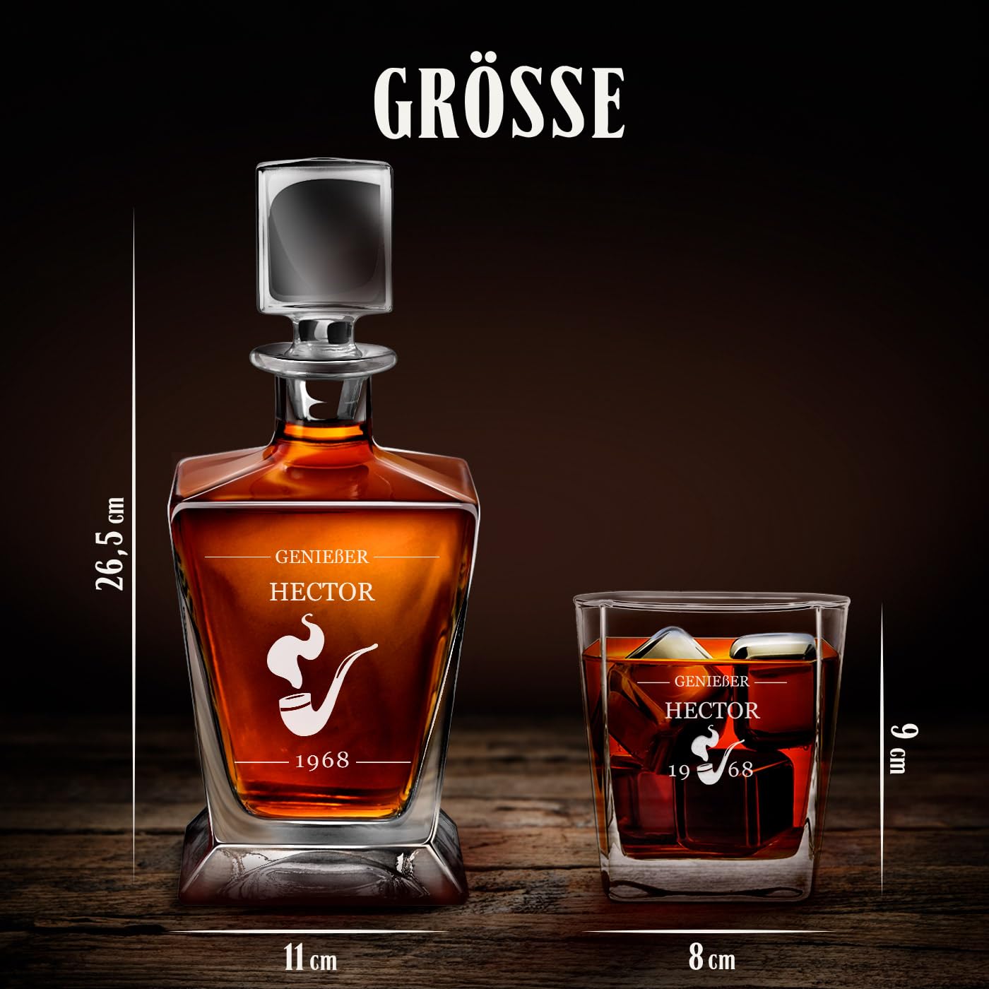 Whisky Karaffen-Set Mit 4 Gläsern & Gravur – 800 Ml Karaffe + 250 Ml Gläser, Personalisiertes Geschenk