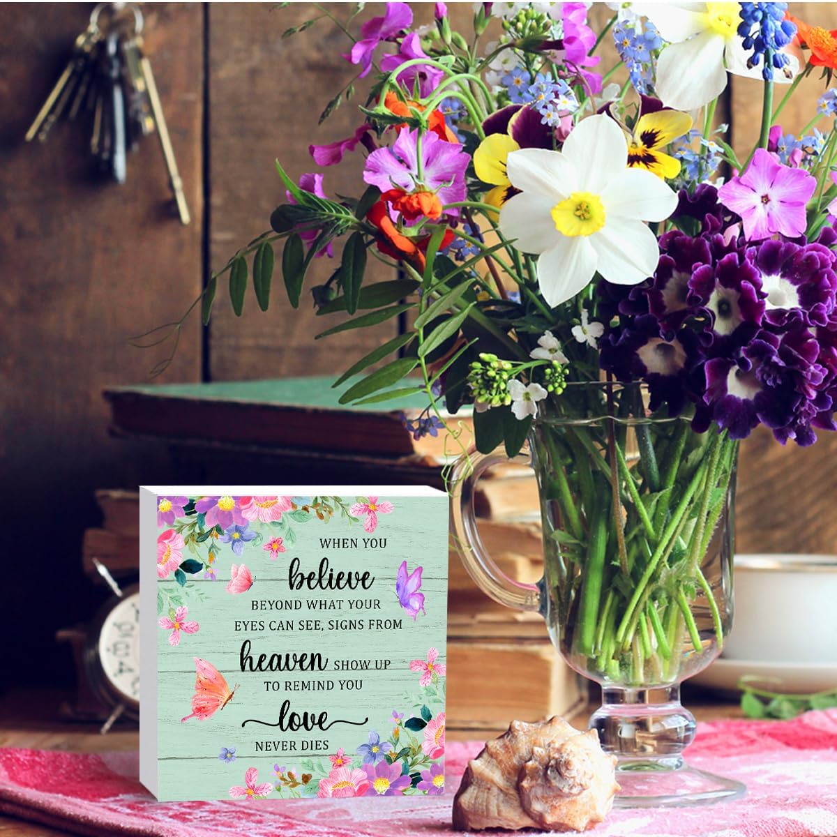 Sympathy Gift for Loss of Loved One,Memorial Wooden Plaques,Bereavement Gifts,Remembrance Table Decor,When You Believe Beyond What Your Eyes Can See Wooden Box Sign Desk Decor - Image 7