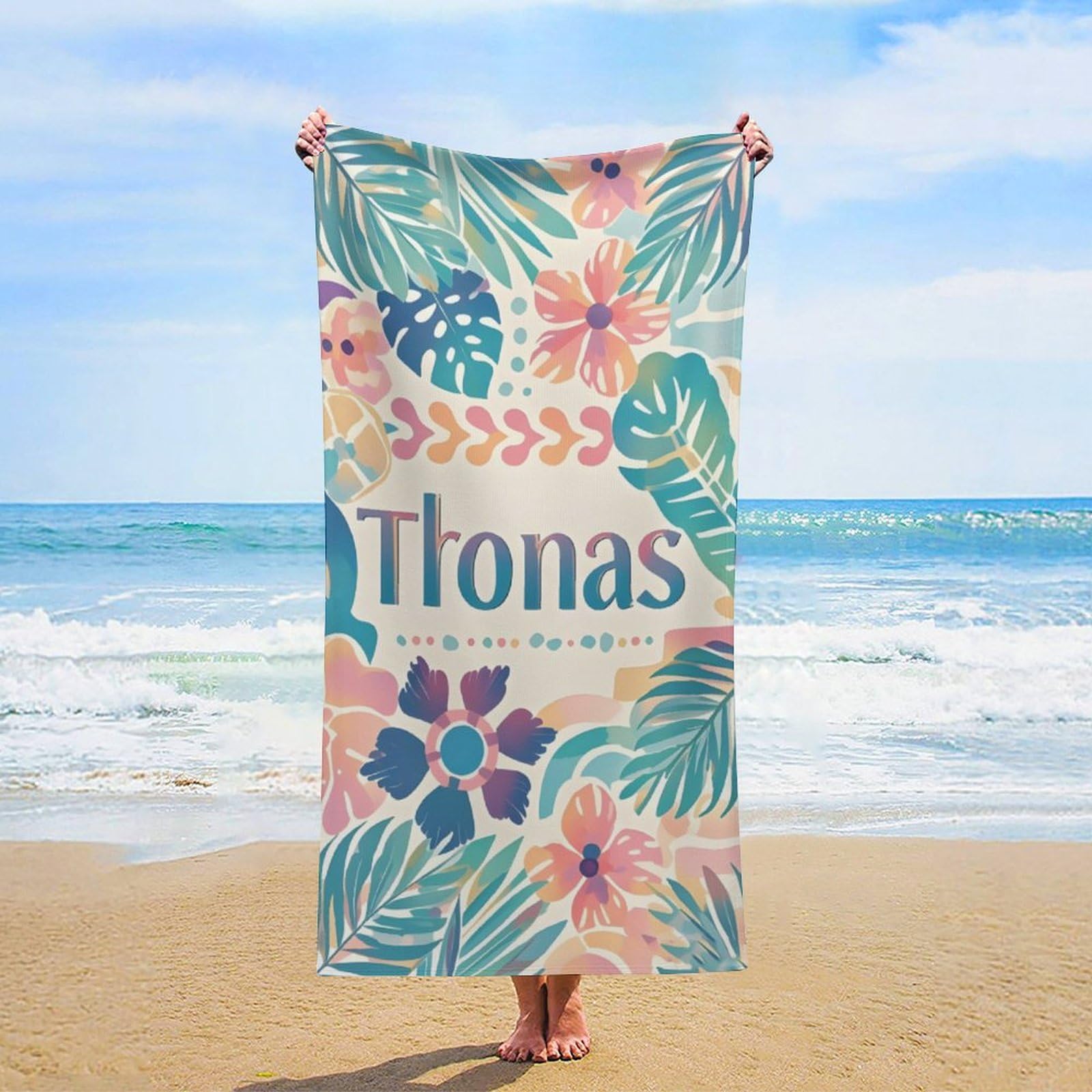 Personalized Beach Towel - Custom Poly Blend Pool Towel - Personalize with Your Name - Standard Size (Name 4)