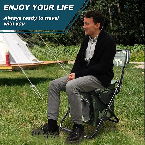 Miniatura 6 de Silla de camping plegable portátil con bolsa de almacenamiento, taburete de respaldo ligero, asiento plegable compacto, taburete de respaldo al aire