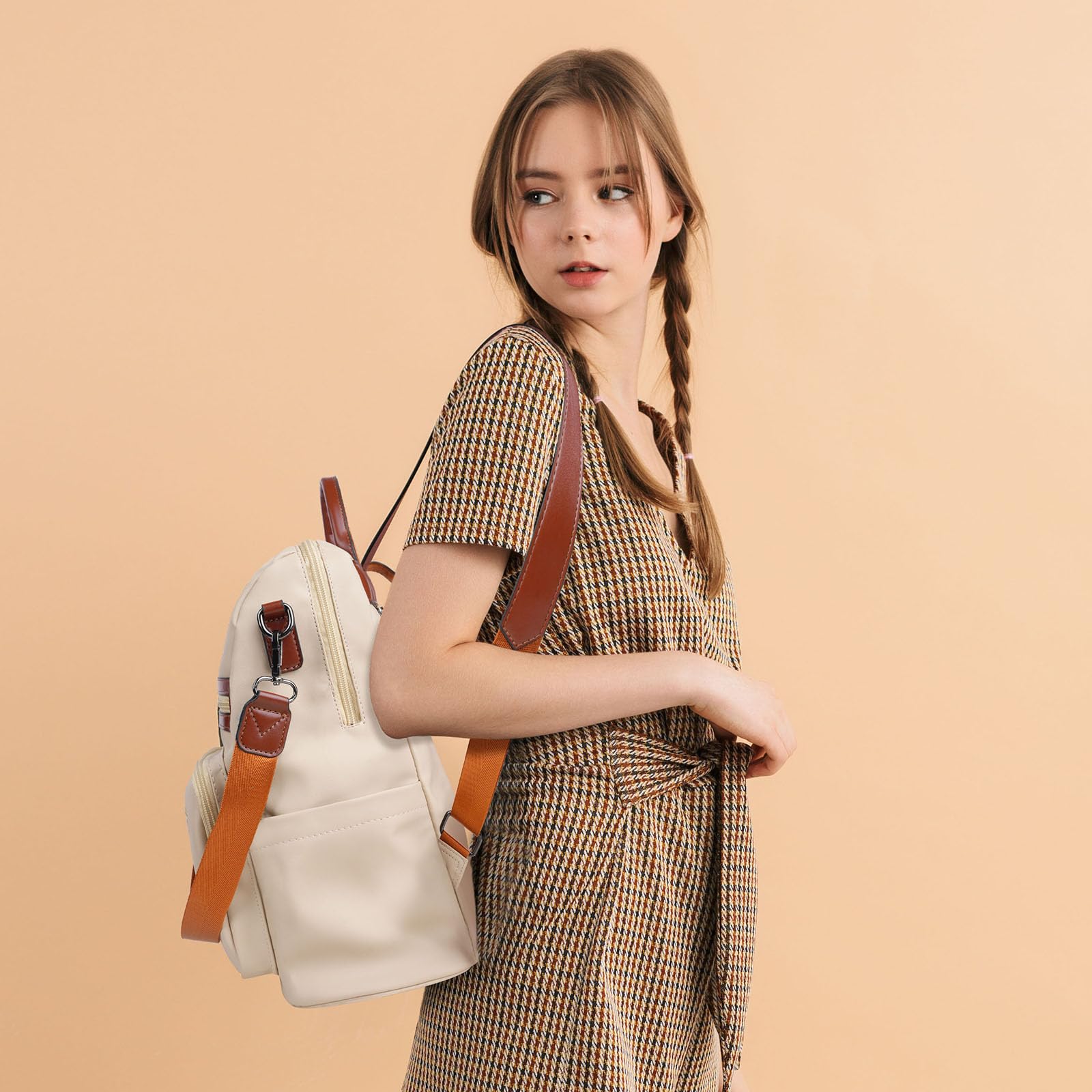 Bolso Mochila de Mujer Cuero Sintético Bolsa de viaje Bolso de Hombro Bolso Escolar de Cremalleras con Bolsillos Laterales con Borlas Viajes