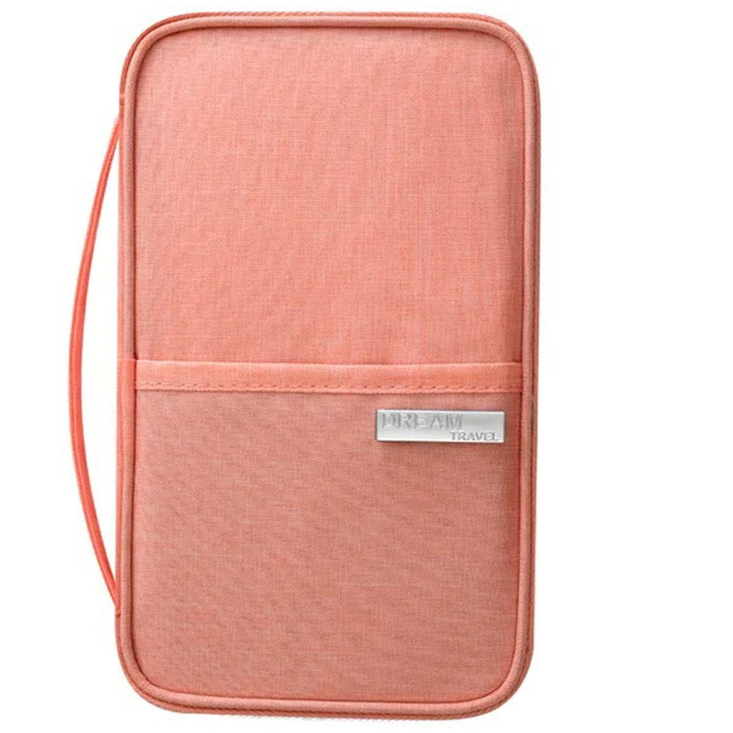 Passport Holder Travel Wallet, Family Travel Document Holders Organiser Wallet for Credit Cards Ticket IDs Keys Smartphone for Men Women, Pink