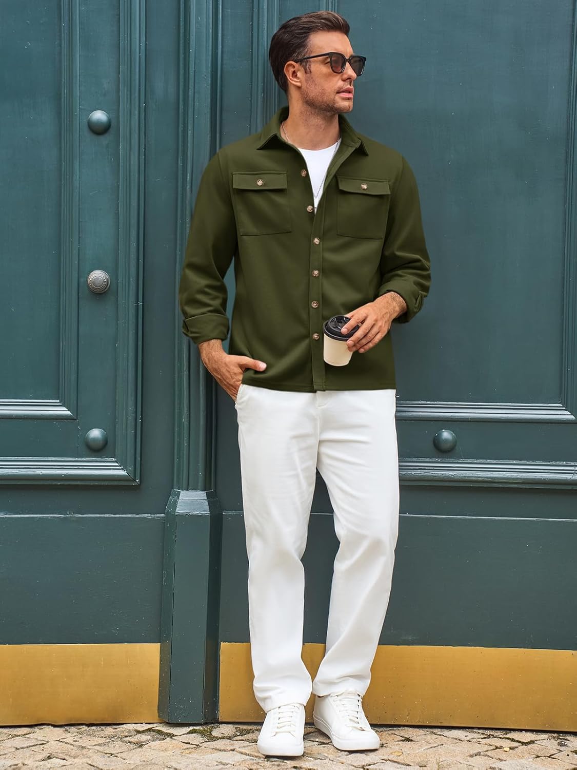 Runcati Mens Shirt Jacket Long Sleeve Button Down Casual Shacket Lightweight Thermal Shirts with Pockets - Image 6