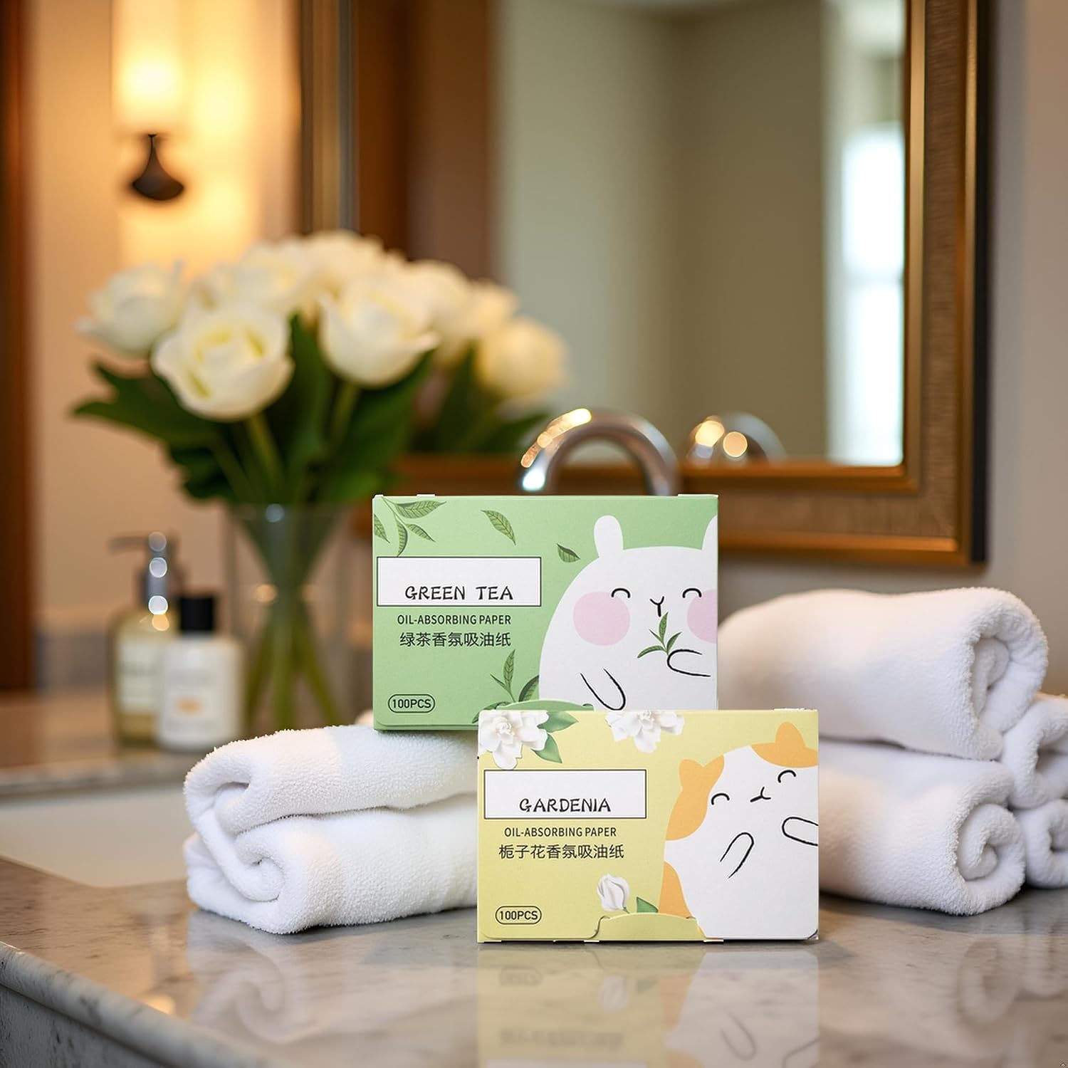 200 Sheets Oil Absorbing Sheets for Face, Makeup Blotting Paper Oil Blotting Sheets, Oil Blotting Sheets for Face Soft Oil Unisex Blotting Papers for Oily Care (Green tea+Gardenia)