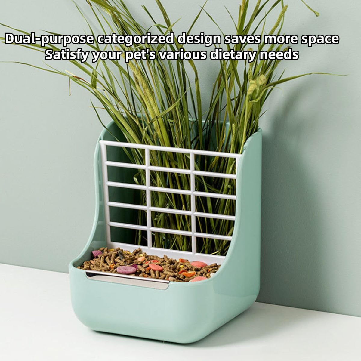 2 in 1 Food Hay Feeder for Guinea Pig, Rabbit Feeder, Indoor Hay Feeder for Guinea Pig, Rabbit, Chinchilla, Feed Bowls Use for Grass & Food (Blue) - image 4