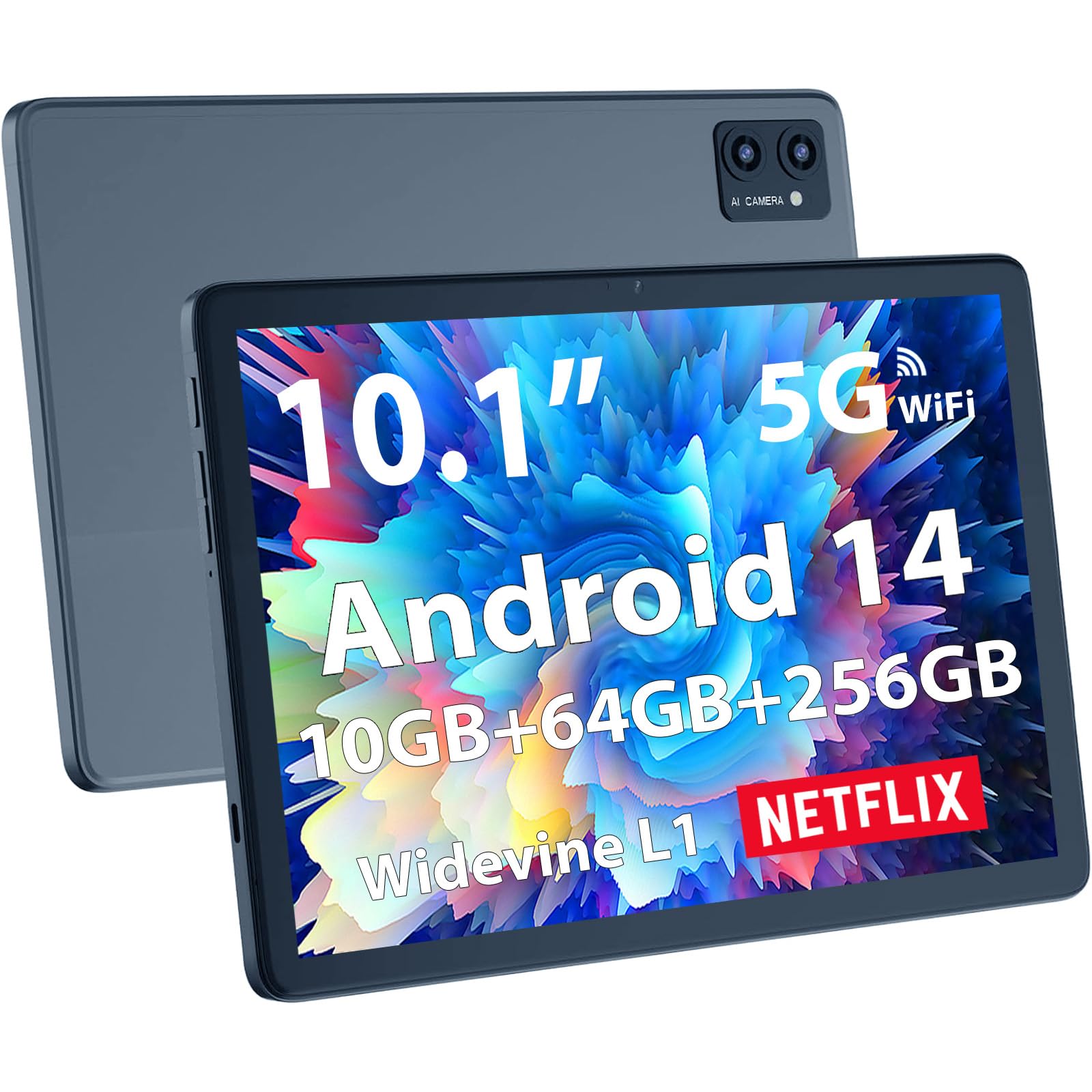 Android 2025 Tablet 10.1 Inch Android 14 Tablet with Octa-Core, 10GB + 64GB, 6000mAh Battery, 2MP + 5MP Camera, HD IPS Display 800 x 1280, WiFi and Bluetooth, Grey-image-41