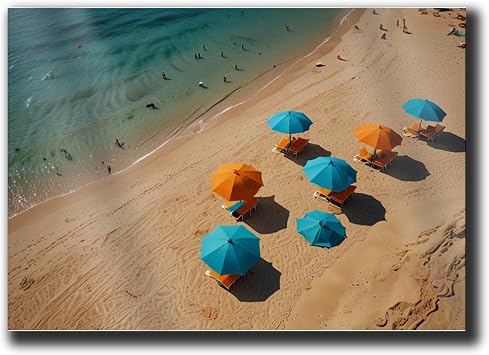 Beach Photo Wall Art Print, Modern Photography Coastal Nautical Ocean Decor, Pink Sand, Teal Aqua Turquoise Blue Ocean, Aerial View of Beach with Orange, Wall Art Print, Print