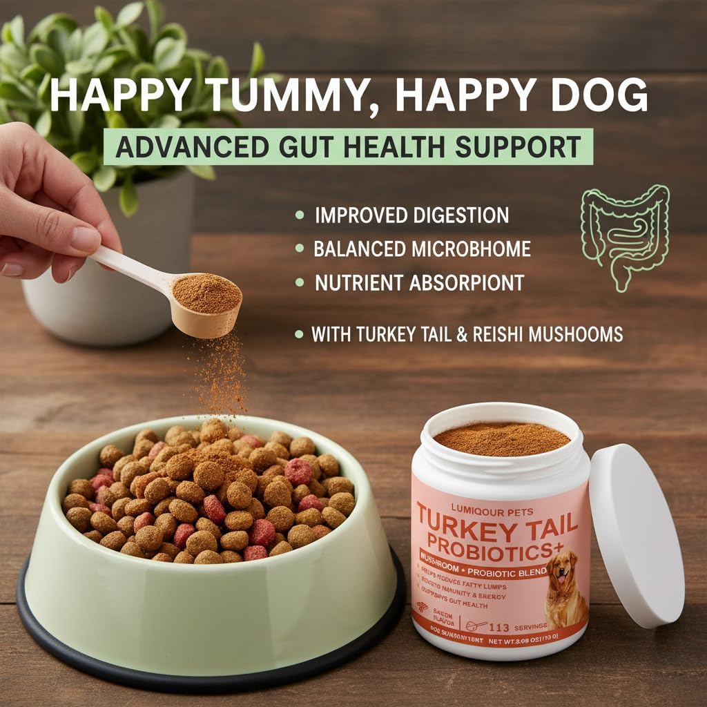 Lumiqour Turkey Tail for Dogs, Turkey Tail Mushroom Powder, Support Your Mature Dog’s Immunity, Gut, Skin, 3.99oz/PCS (2PCS)