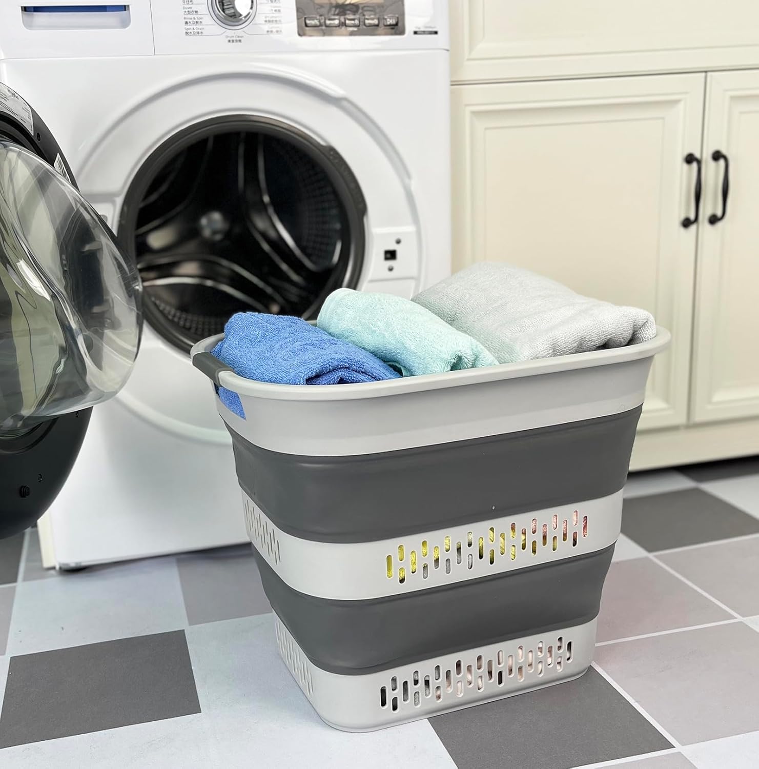 SAMMART 40L (10.5 Gallon) Foldable Plastic Laundry Basket - Collapsible Pop-Up Storage Organizer/Container – Portable Space-Efficient Laundry Hamper (1, Grey)