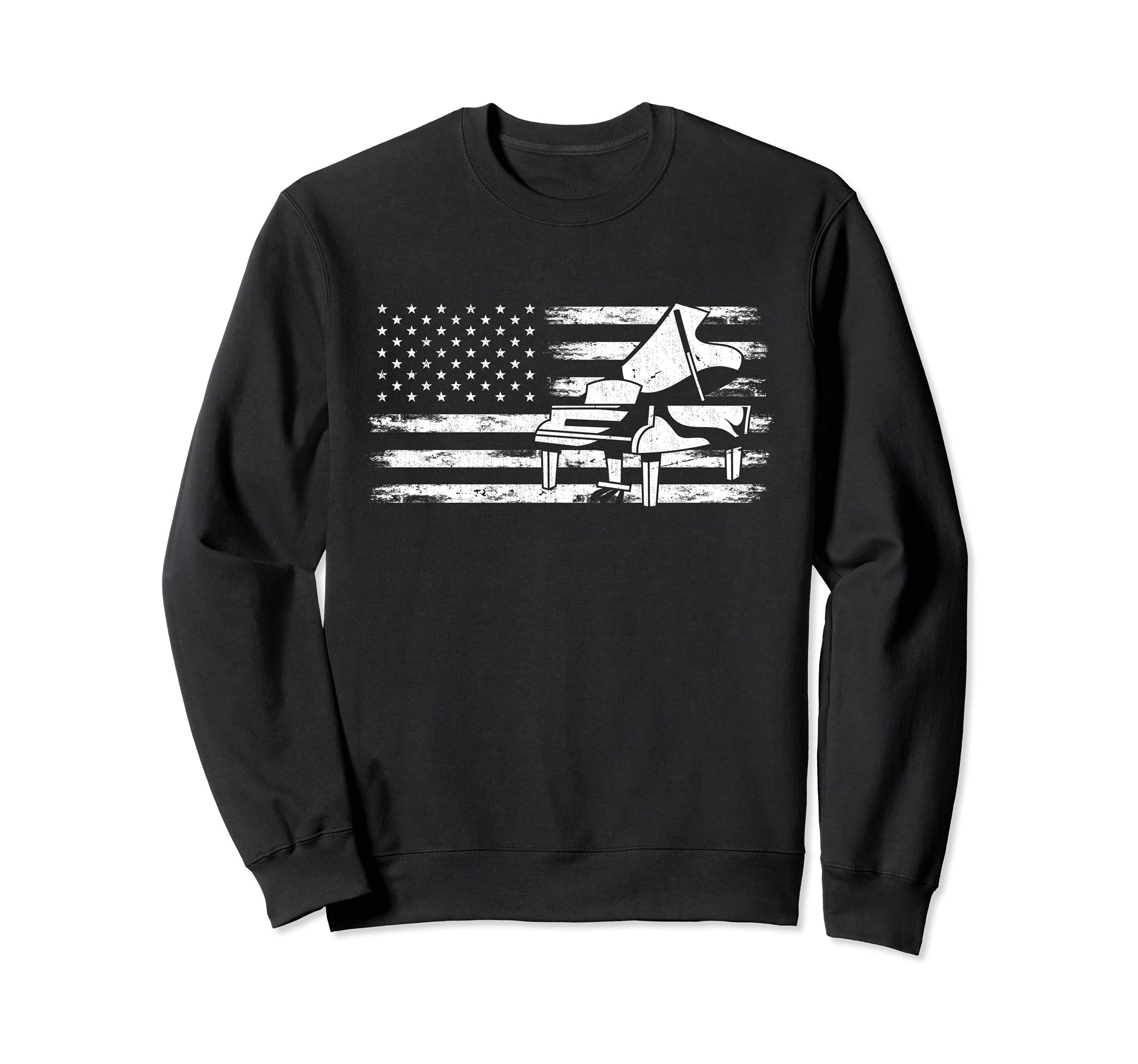 US Flag Piano Keyboard Classical Musician Pianist Piano Sweatshirt, Black