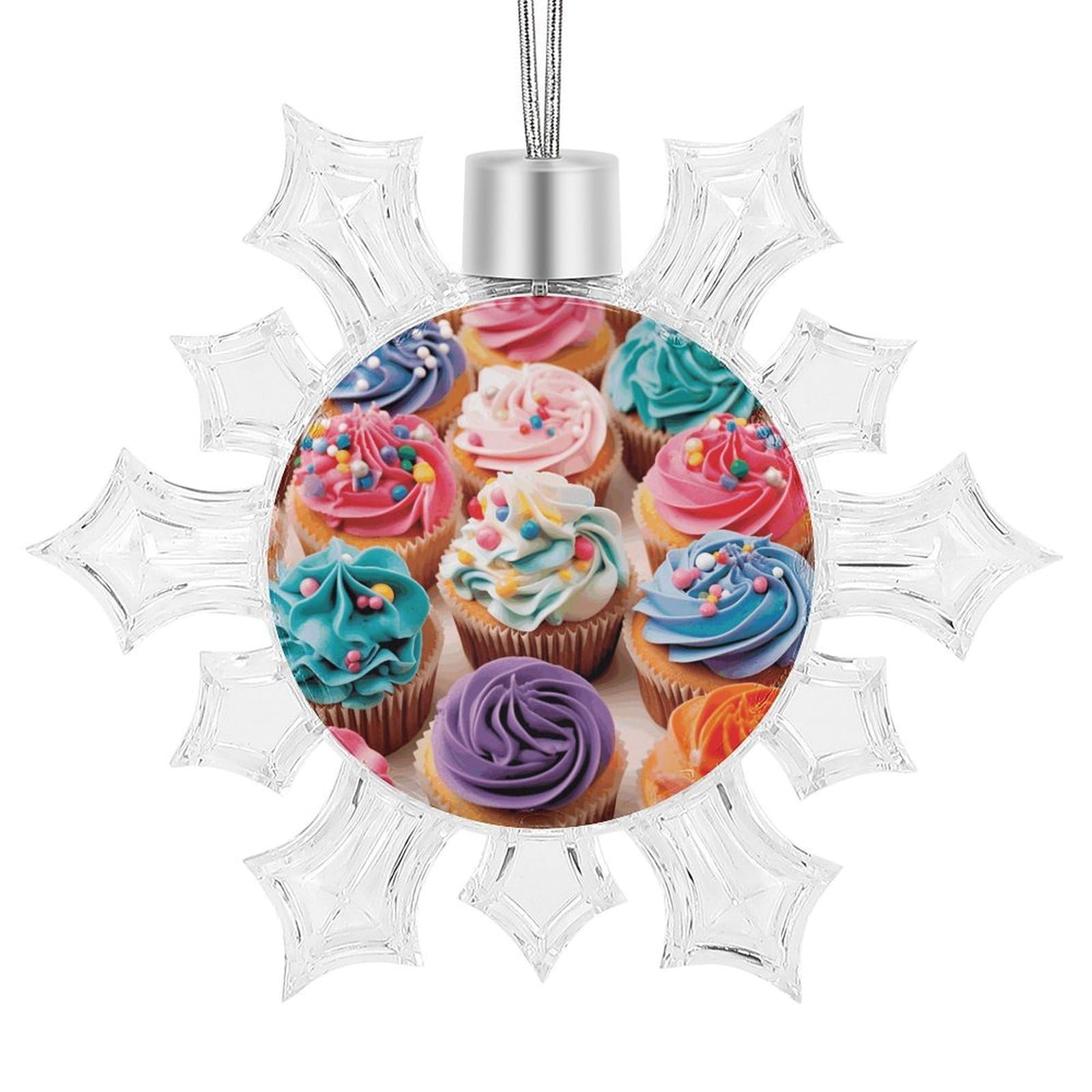 Birthday Cupcakes Snowflake Ornaments Cute Snowflake Pendant Exquisite Christmas Tree Ornaments for Christmas Weddings New Year Birthday Holiday Celebration