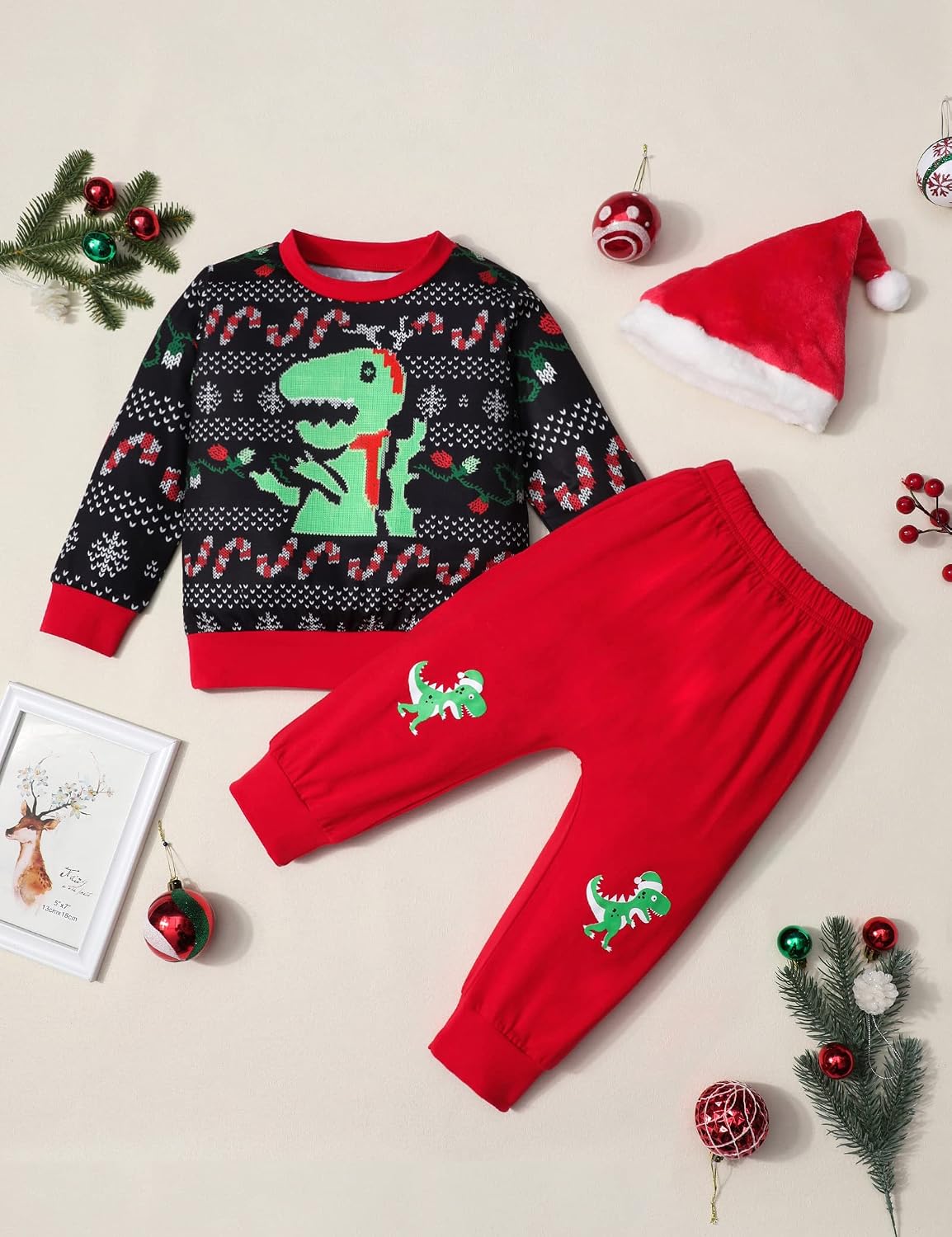 MIGU Toddler Boy Christmas Outfit Long Sleeve Sweater Pants Casual Clothes Baby Boy Christmas Hat 3pcs Gift Sets