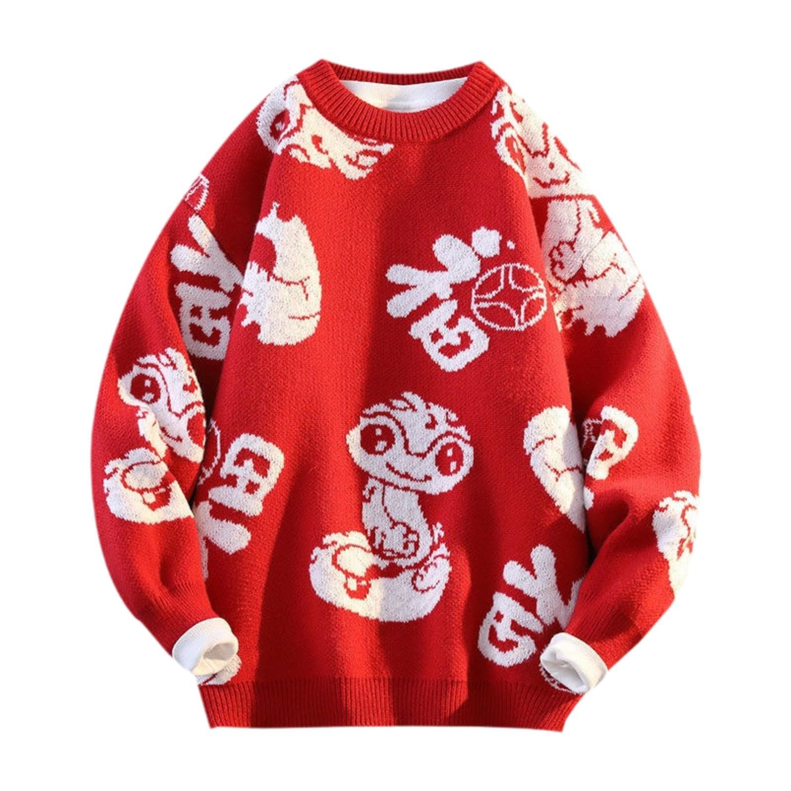 nivaa Knit Sweater Warm Novelty Casual Jacquard for Autumn Winter Festival Red-picture-46
