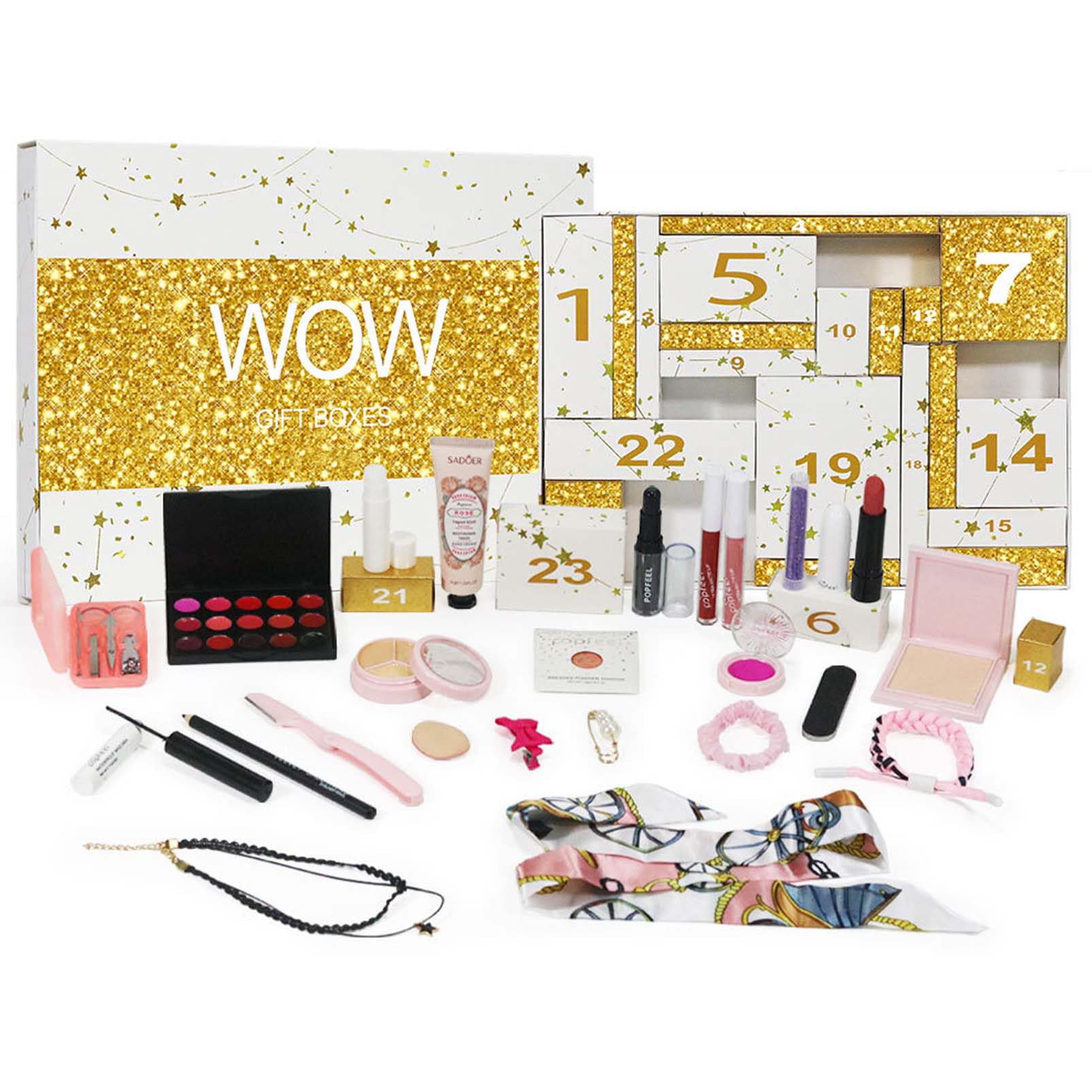 EONFAVE Beauty kalendarz adwentowy 2025, 24 sztuki, zestaw do makijażu, kalendarz adwentowy 2025, dla kobiet, zestaw do makijażu dla najlepszego zestawu prezentowego, ekskluzywne kosmetyki, z kredką