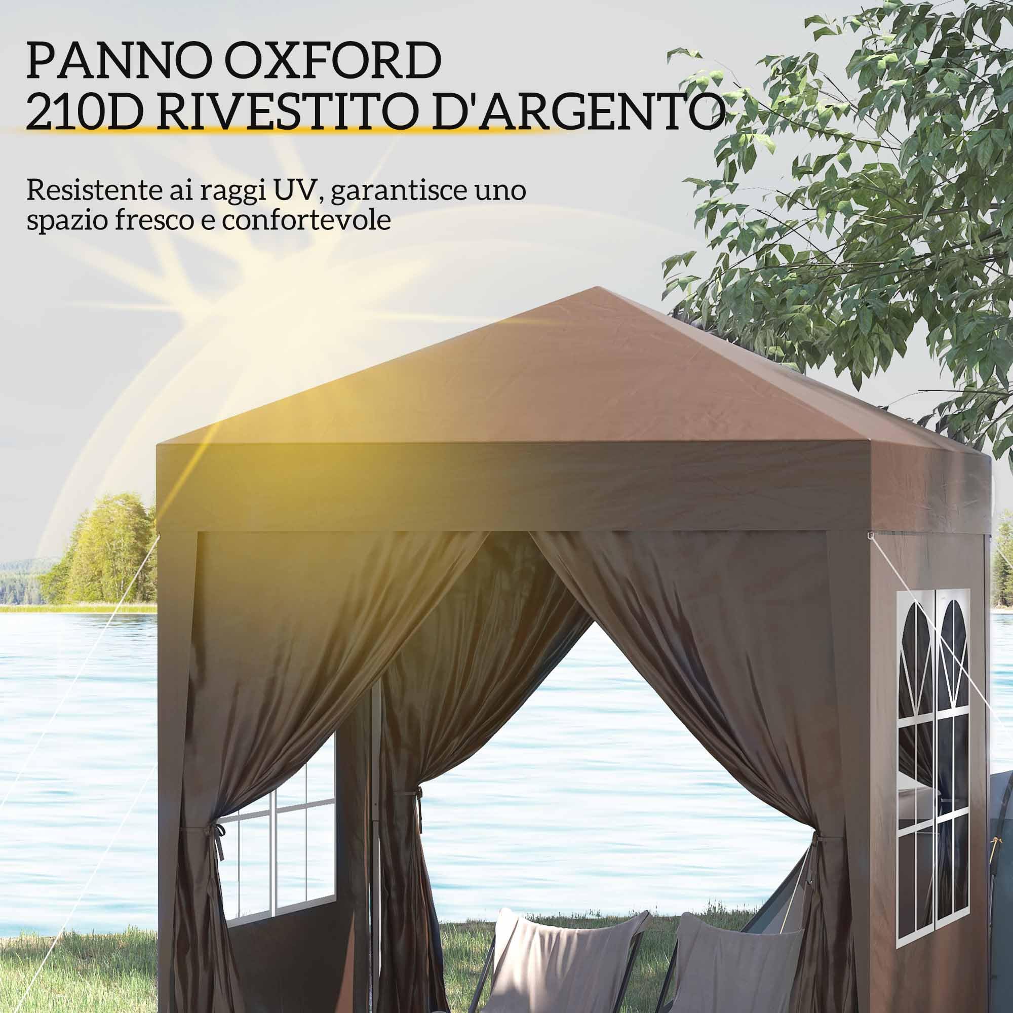 Outsunny Gazebo 2x2 m Pop-up Impermeabile con 4 Pareti Rimovibili, Marrone