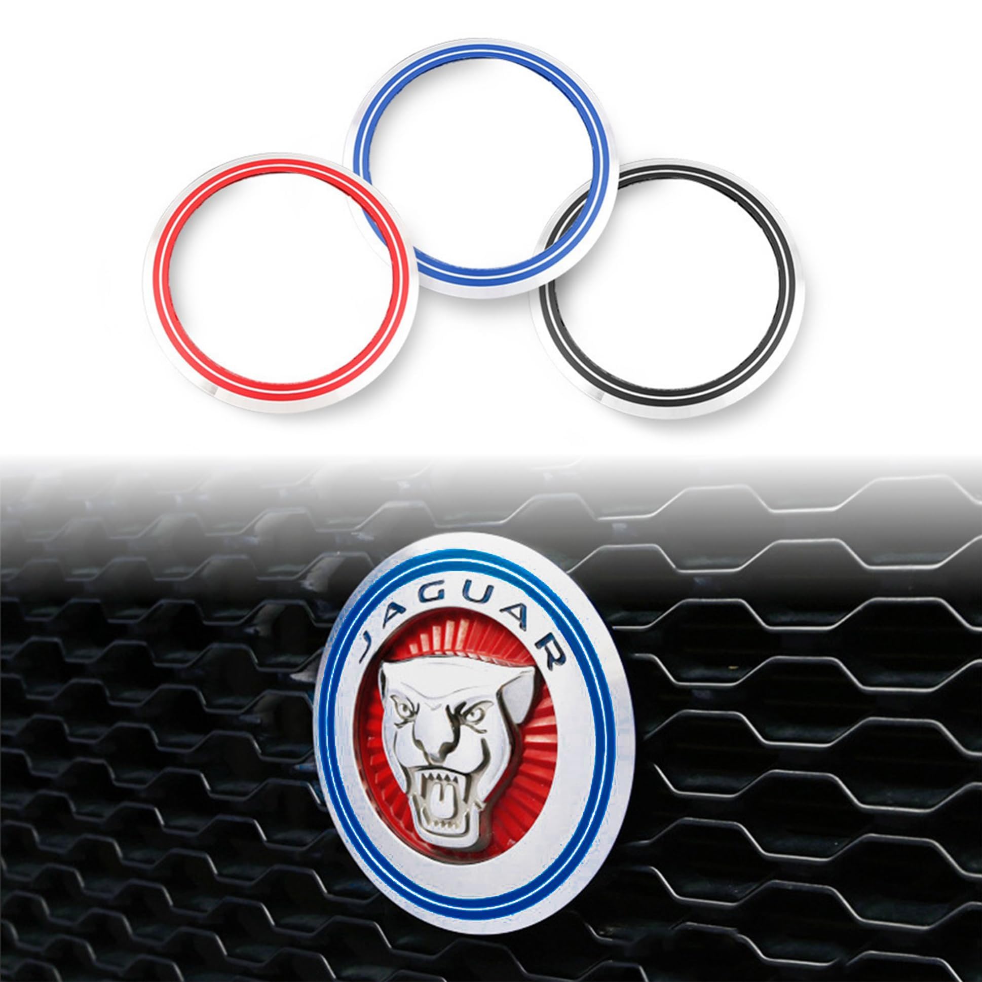 AULPEE Hood Emblem - Compatible with XE, XF, XJ,F-Type,F-Pace Accessories- 3D Classical Design - Hood Emblem in Chrome/Black Finish(Blue)