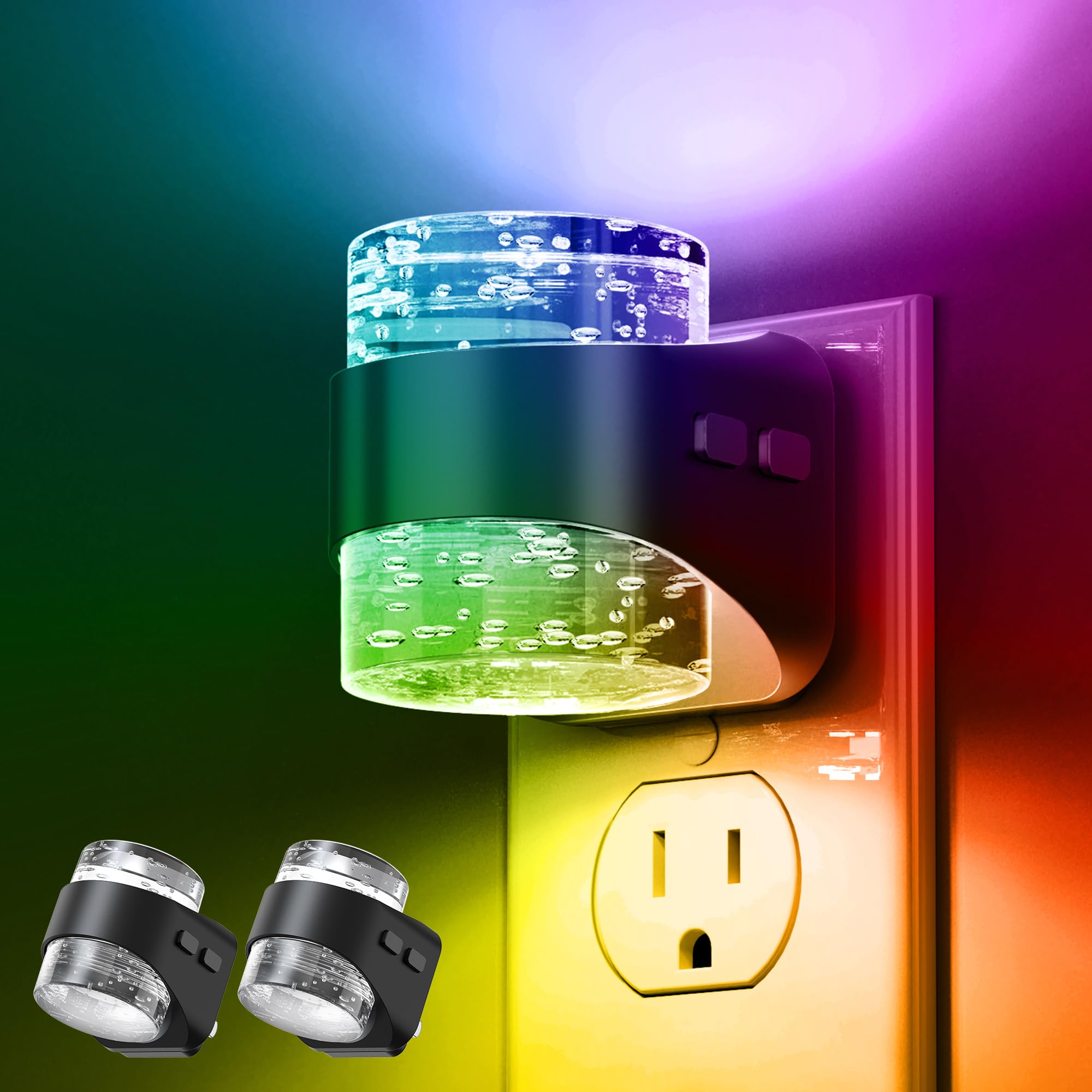 L LOHAS LED Night Light, RGB Bubble Night Lights Plug into Wall | 2 Pack 10-Color Change Night Light, Dimmable Nightlights with Dusk to Dawn Sensor for Rooms Bathroom Hallway Black Bubble-RGB 2 Pack