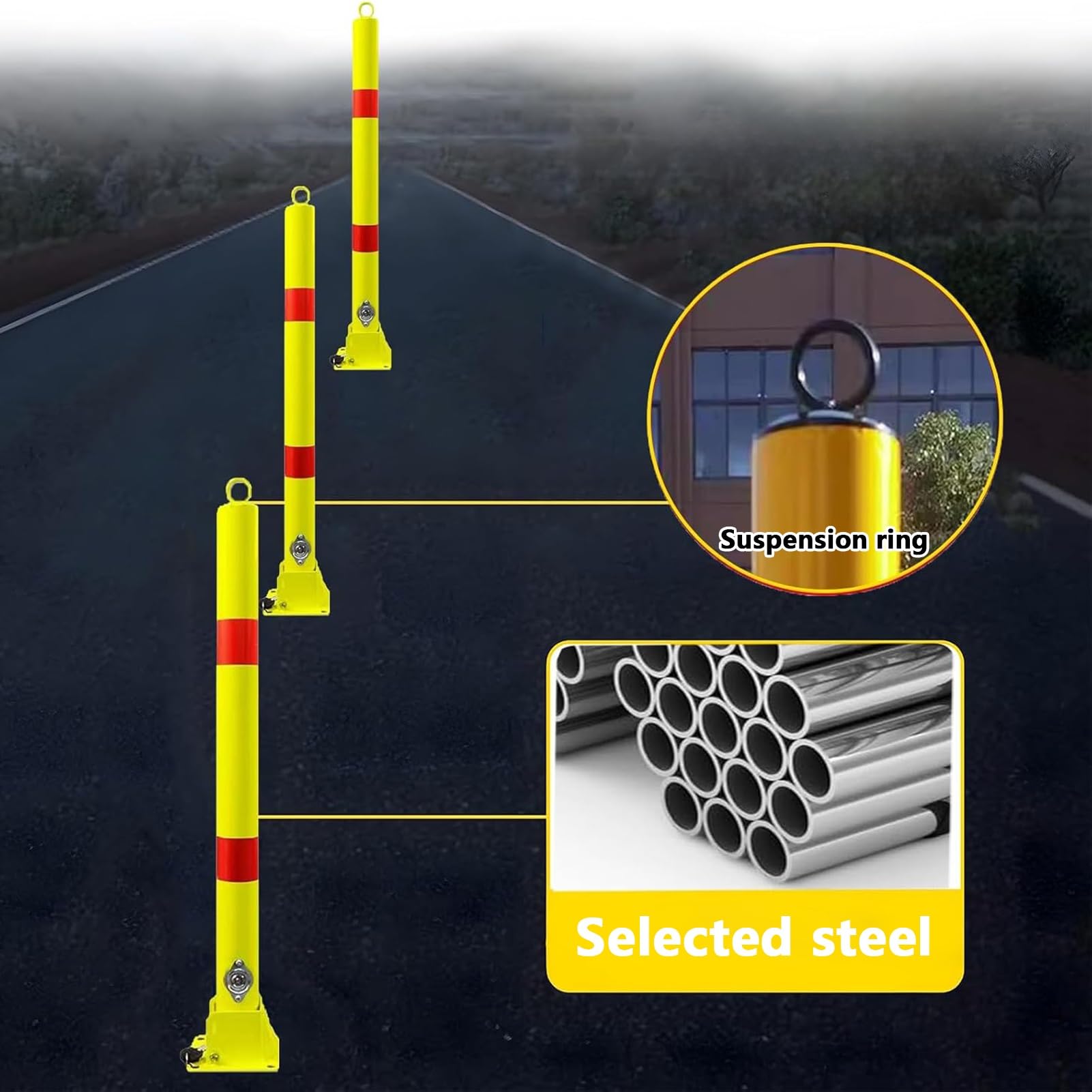 Genérico Bolardo de Seguridad Plegable de Acero con Cerradura y Tira Reflectante, Barrera de estacionamiento de Alta Resistencia, Poste delimitador de tráfico para protección de entradas de vehículos