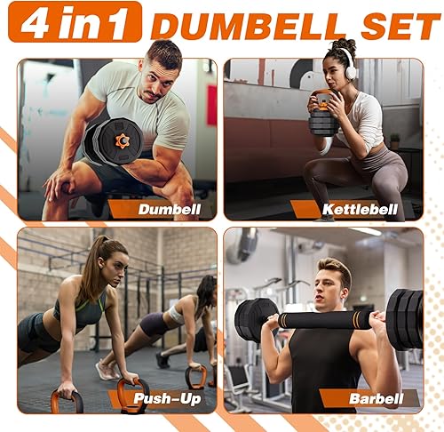 Miniatura 2 de Juego de mancuernas de peso ajustable, 4 en 1, juego de pesas gratis para gimnasio en casa, utilizado como barra, pesa rusa con collares de