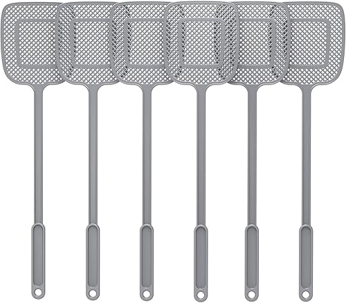 MR.SIGA Matamoscas de mango largo resistente, gris, paquete de 6