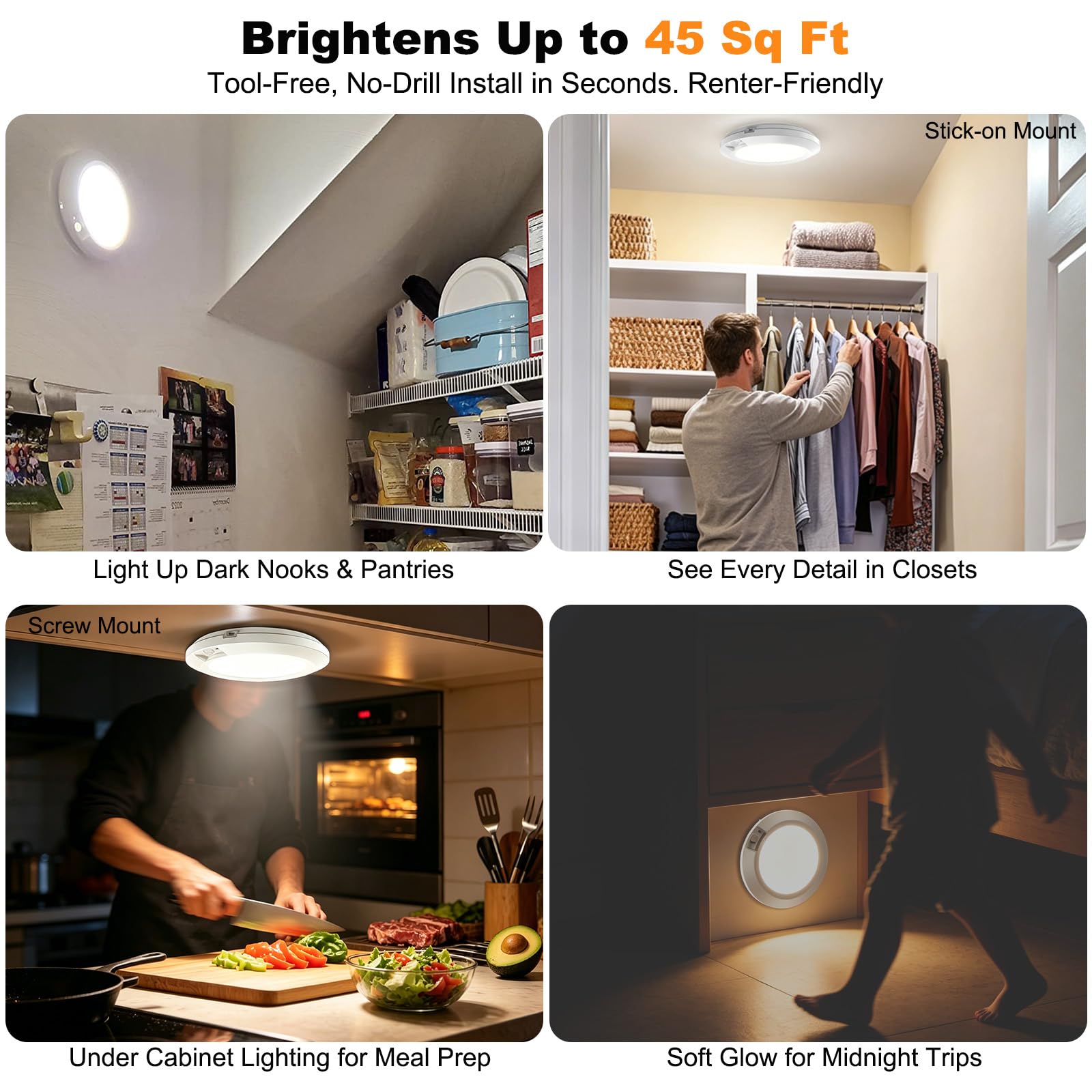 16 cm Lámpara de Techo con Sensor de Movimiento, Alimentada a Baterías, LED Blanco Frío 6000K para Armario/Escaleras/Pasillo/Almacén - Pack de 2