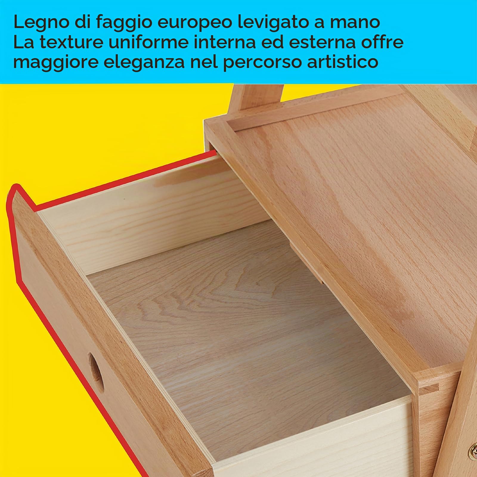 Meeden, cavalletto da studio inclinabile con telaio a H con cassetto per riporre oggetti artistici, regolabile, in legno di faggio massiccio, per artisti, studenti e principianti