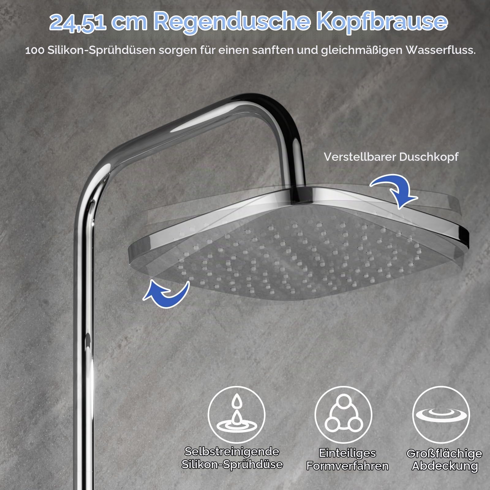 Ronvie Regendusche Chrom ohne Armatur, 25x25cm Regendusche Duschkopf