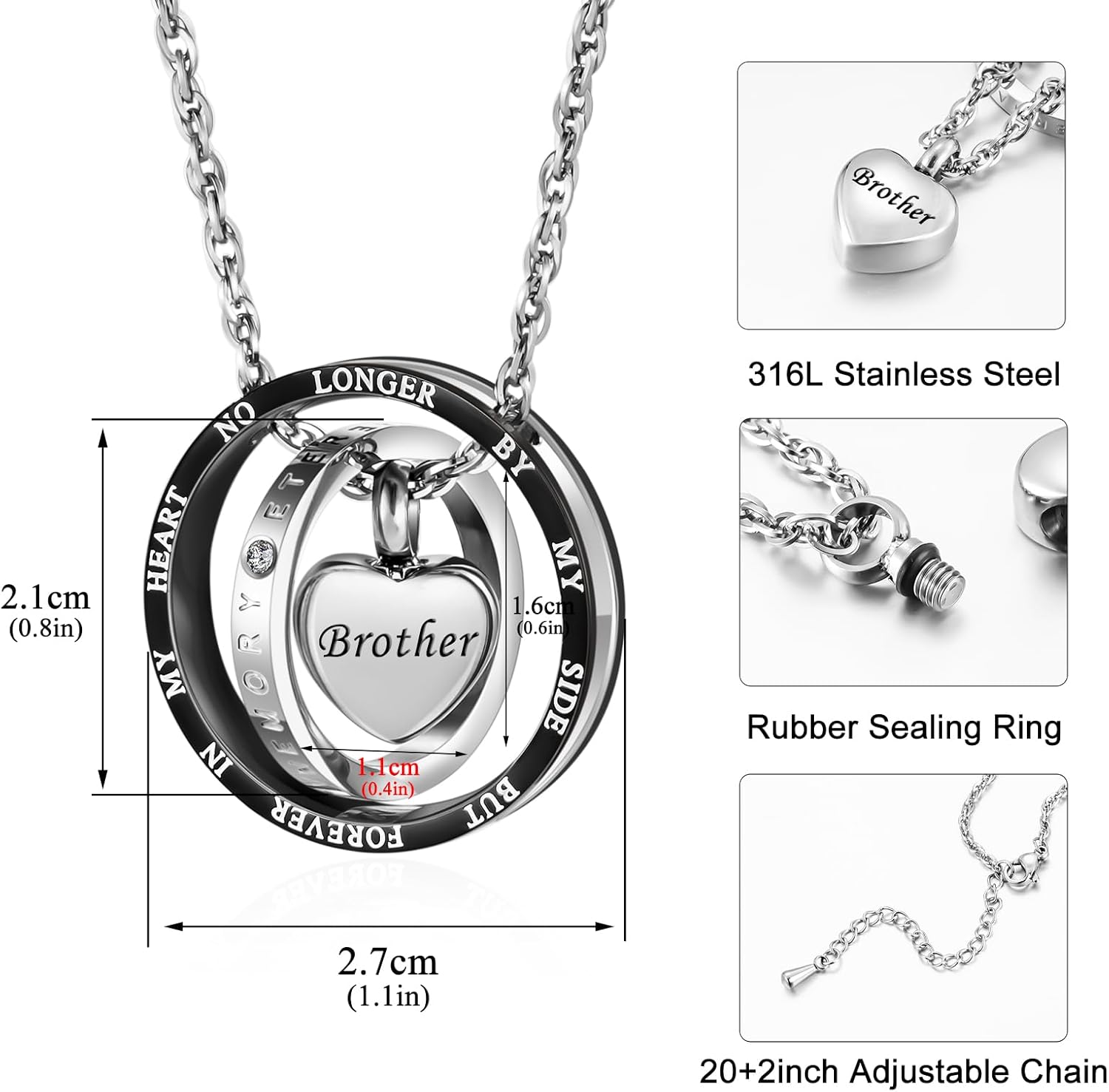 Dletay Urn Necklace for Ashes Stainless Steel Cremation Jewelry Memorial Ash Necklace for Men Women Urn Pendant Ashes Holder - Image 3