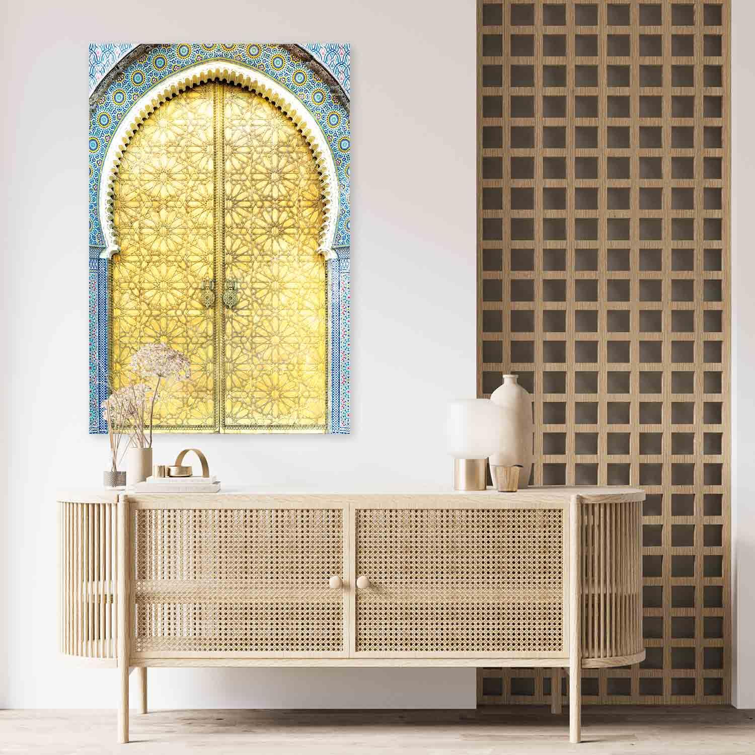 Arjazia Tableau Arabe Porte - Décoration Murale Orientale - 60x40cm et 90x60cm - Impression sur Toile Haute Résolution - Toile Tendue sur un Cadre en Bois (90x60cm)