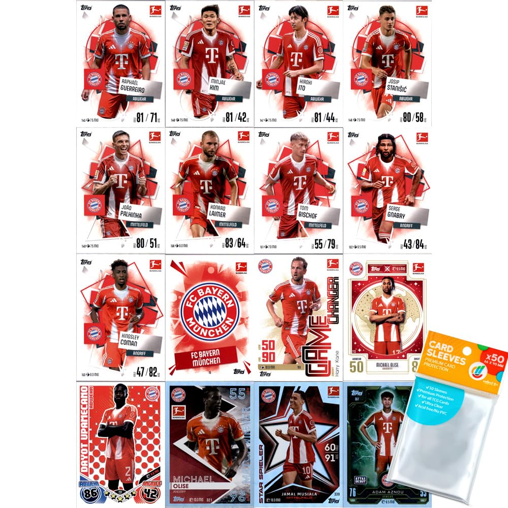 Bundle mit Topps Match Attax Bundesliga - 2025/26 - Mannschaftspaket - FC Bayern MÜNCHEN + Exklusive Collect-it Hüllen