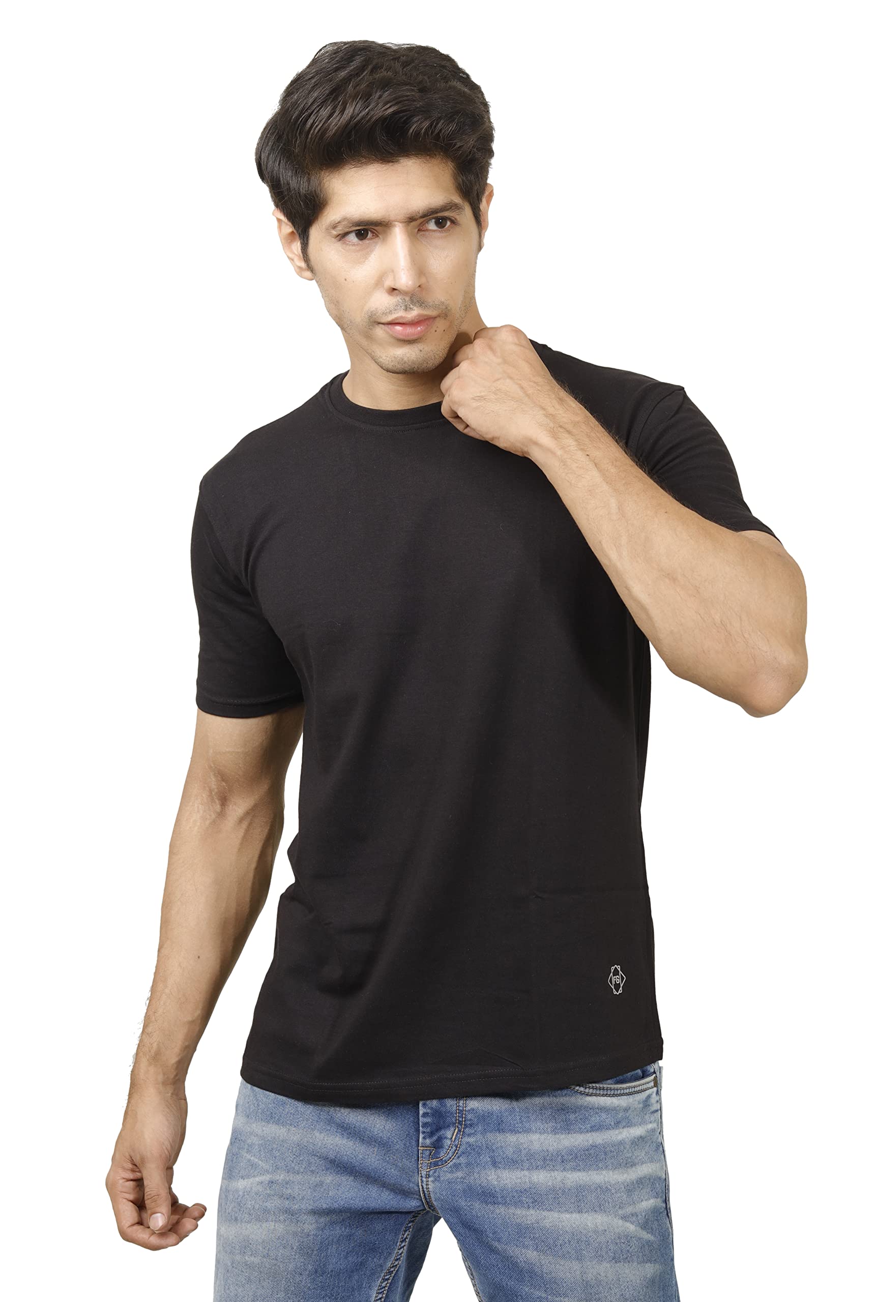 FREEGANS100% Cotton (Bio-Wash) Solid Men's Regular Fit Half Sleeves Round Neck(Moon Patch) Plain T-Shirt