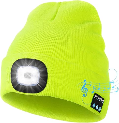 Gorro unisex Bluetooth con luz, gorro de punto musical mejorado con auriculares y altavoces estéreo integrados y micrófono, sombrero LED para