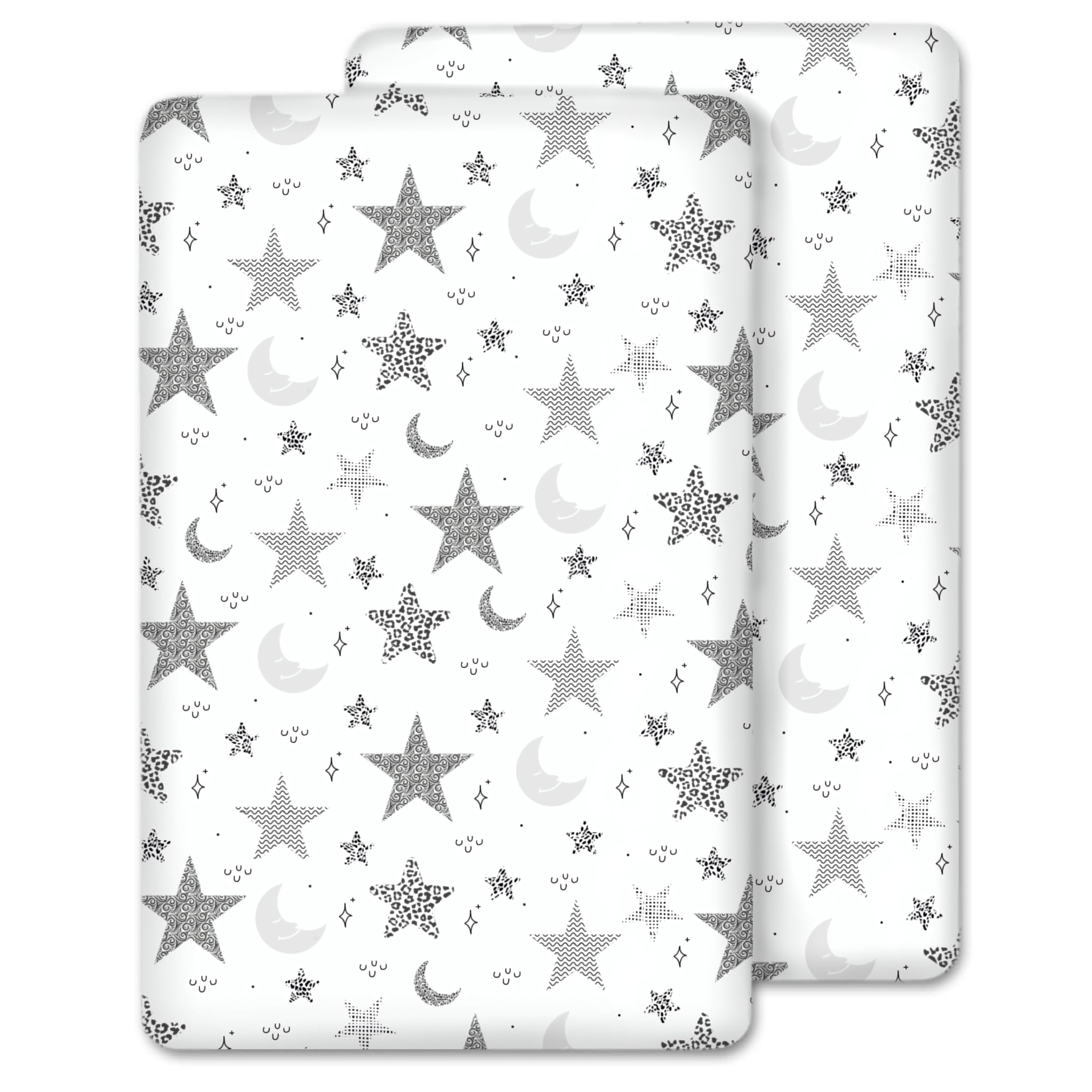 2 x Travel Cot Fitted Sheets (95 x 65 cm) | 100% Cotton, Ultra Soft & Breathable Sheet (Moon & Stars, 95x65 cm)
