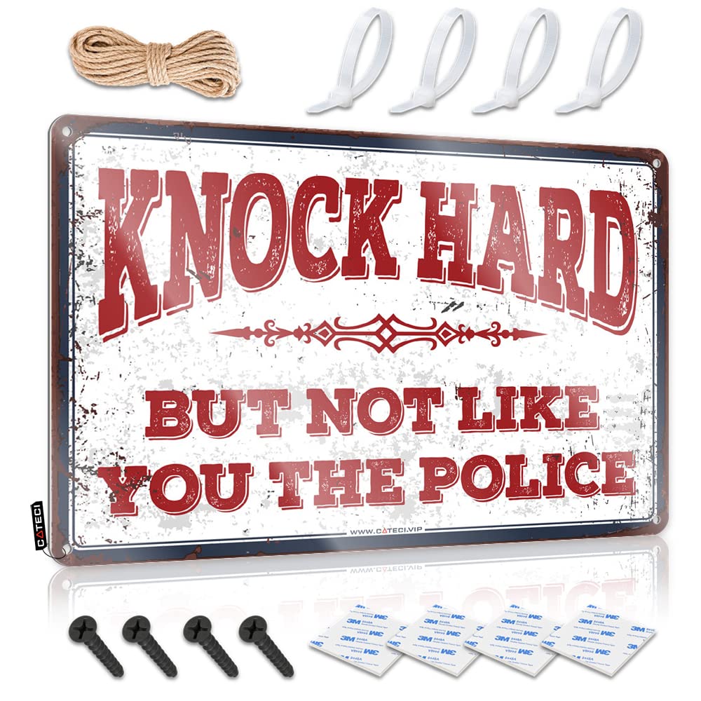 Mwfkkaddb One Color Funny Room Decor Knock Hard But Not Like You The Police Sign Sign For Bedroom Door In Home Bar Signs(20X30cm)
