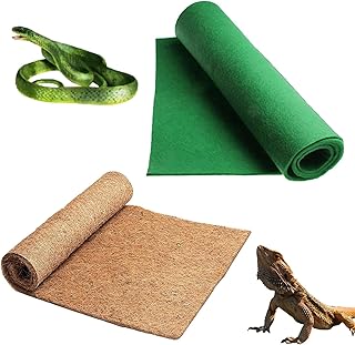 Hamiledyi Reptile Carpet Coconut Fiber Mat Terrarium Bedding Substrate Liner Soft Green Mat for Bearded Dragon Tortoise Lizard Snake Gecko Chamelon Iguana(2 Pcs)