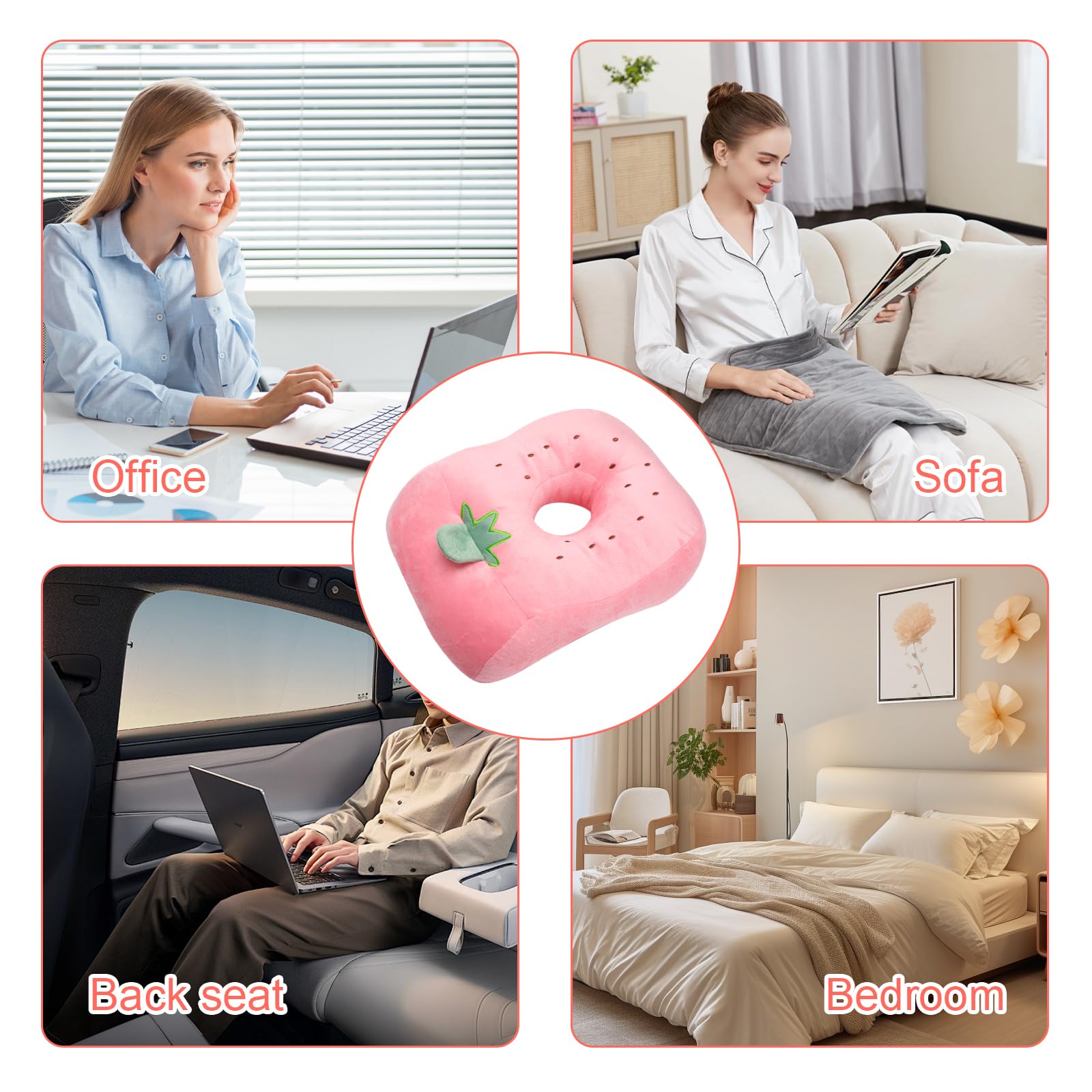 Poduszka do piercingu, poduszka z otworem, ergonomiczna poduszka pod kark, różowa, dla osób śpiących na boku, podczas południa, w podróży, do biura, samolotu, miękka, urocza poduszka do piercingu z
