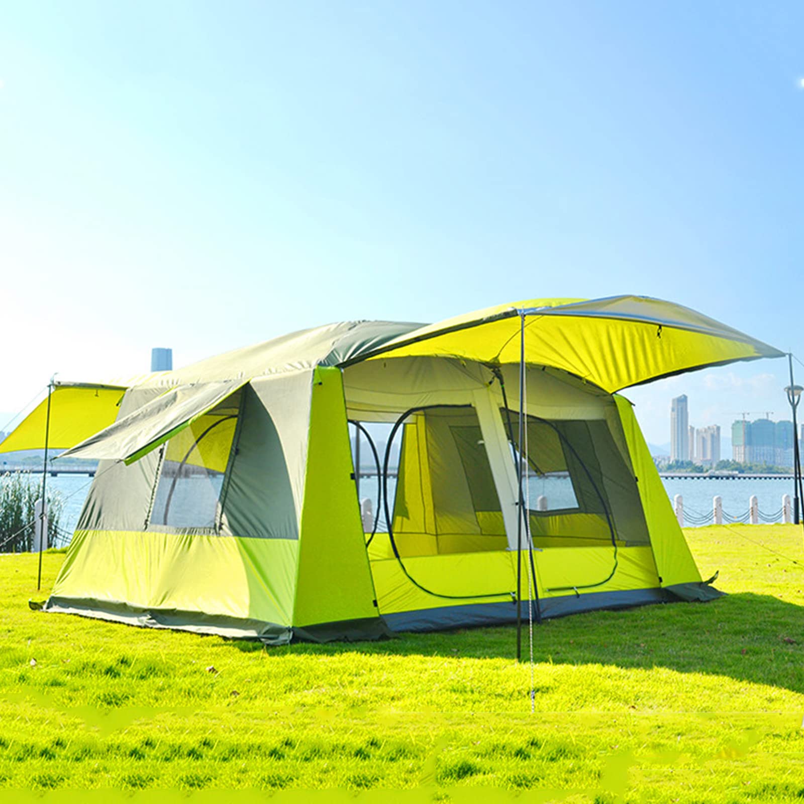 großes zelt 8 personen Extra für Personen, Familien-Kabinenzelte, 2 Räume, 3 Türen und 3 Fenster mit Netz, wasserdicht, doppellagig, großes Zelt für Outdoor, Picknick, Familie, Treffen mit Freunden Sport & Freizeit Color:Blue/Green/Yellow Ist Offroad das neue Gruppe