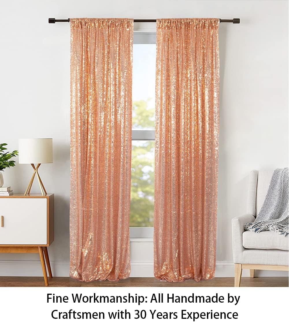 Sparkle Backdrop Curtain Rose Gold 2 Panels Set Sequin Photo Backdrop 2FTx8FT Sequin Backdrop Curtain Pack of 2-1220S